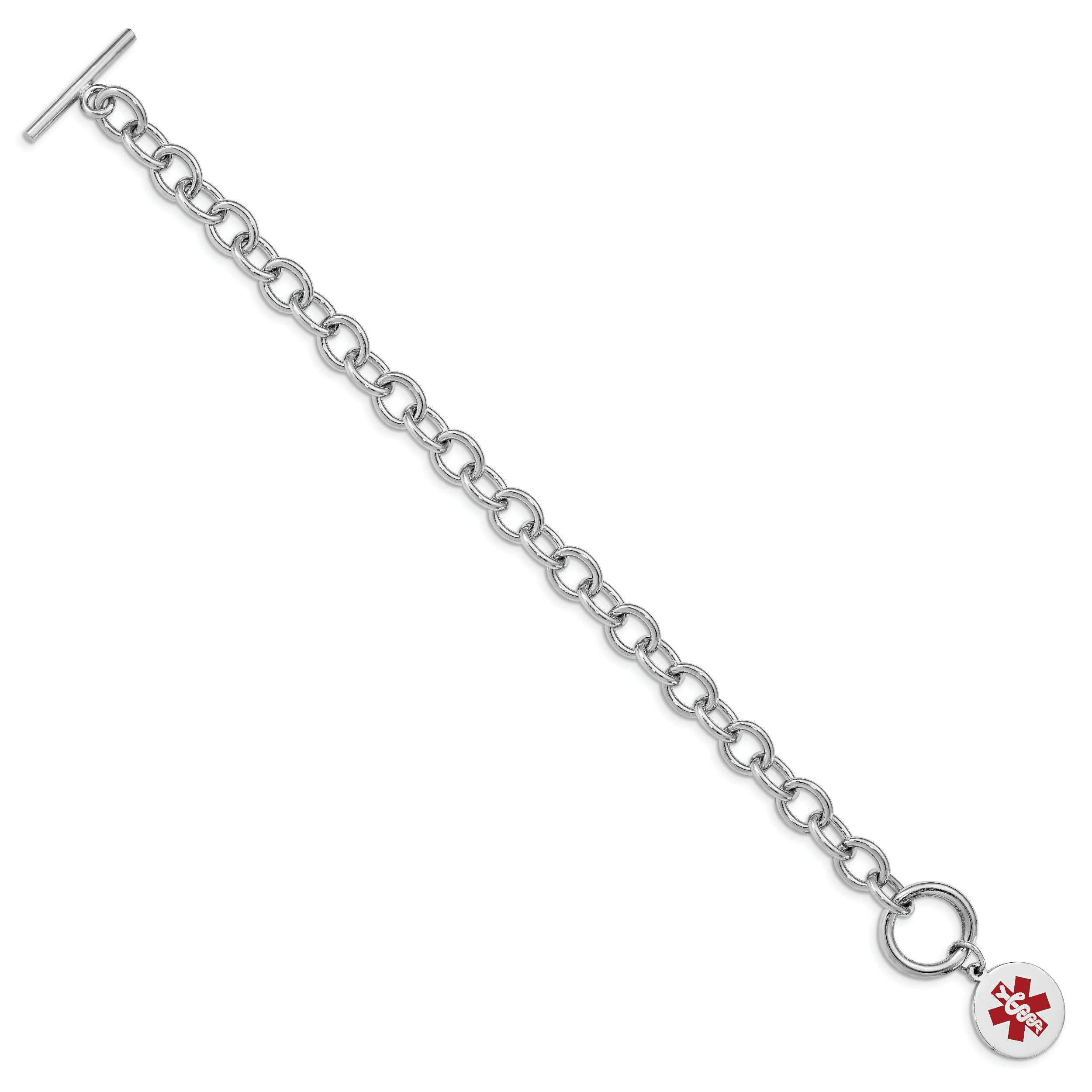 Sterling Silver Rhodium Engraveable Enamel Disc Medical ID Bracelet