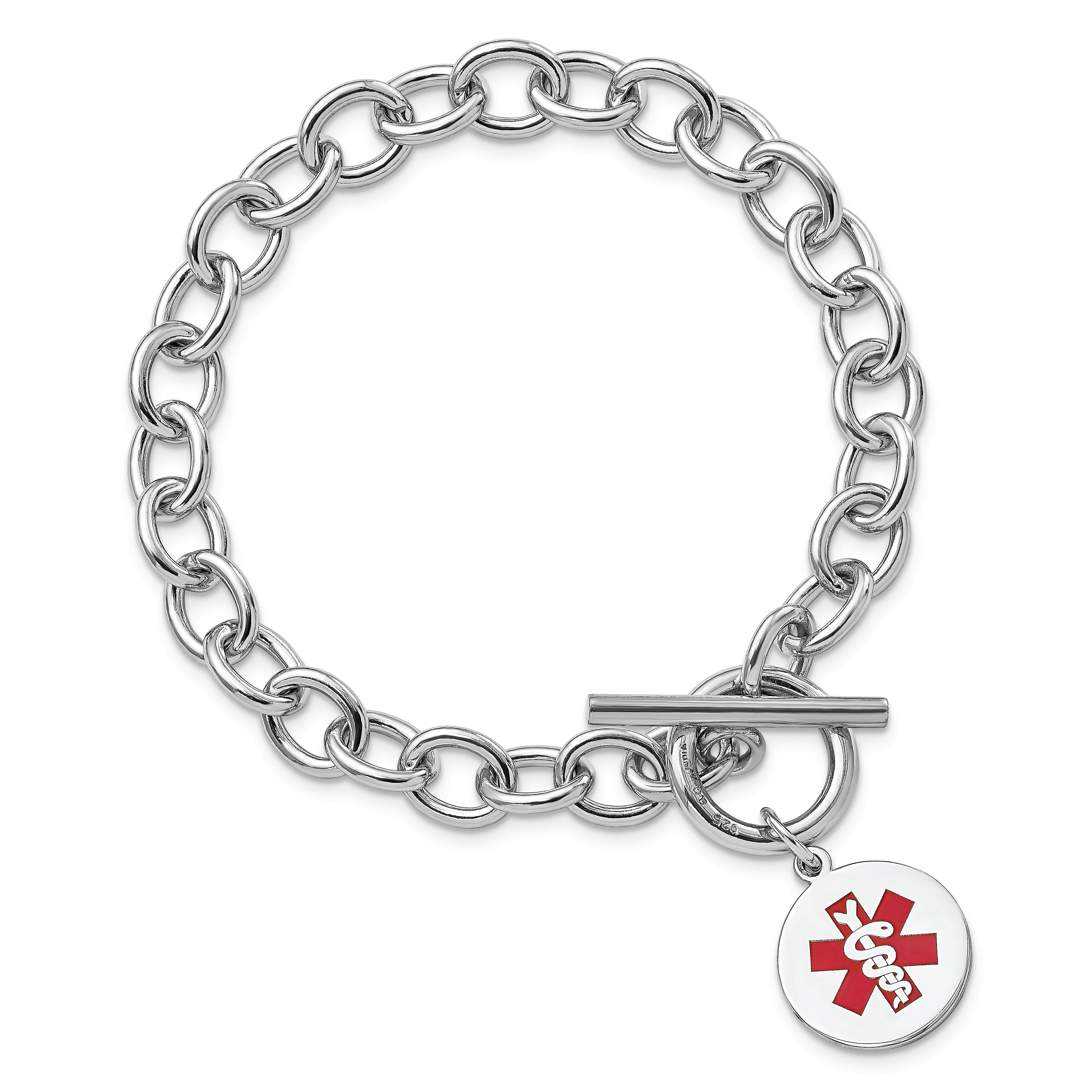 Sterling Silver Rhodium Engraveable Enamel Disc Medical ID Bracelet