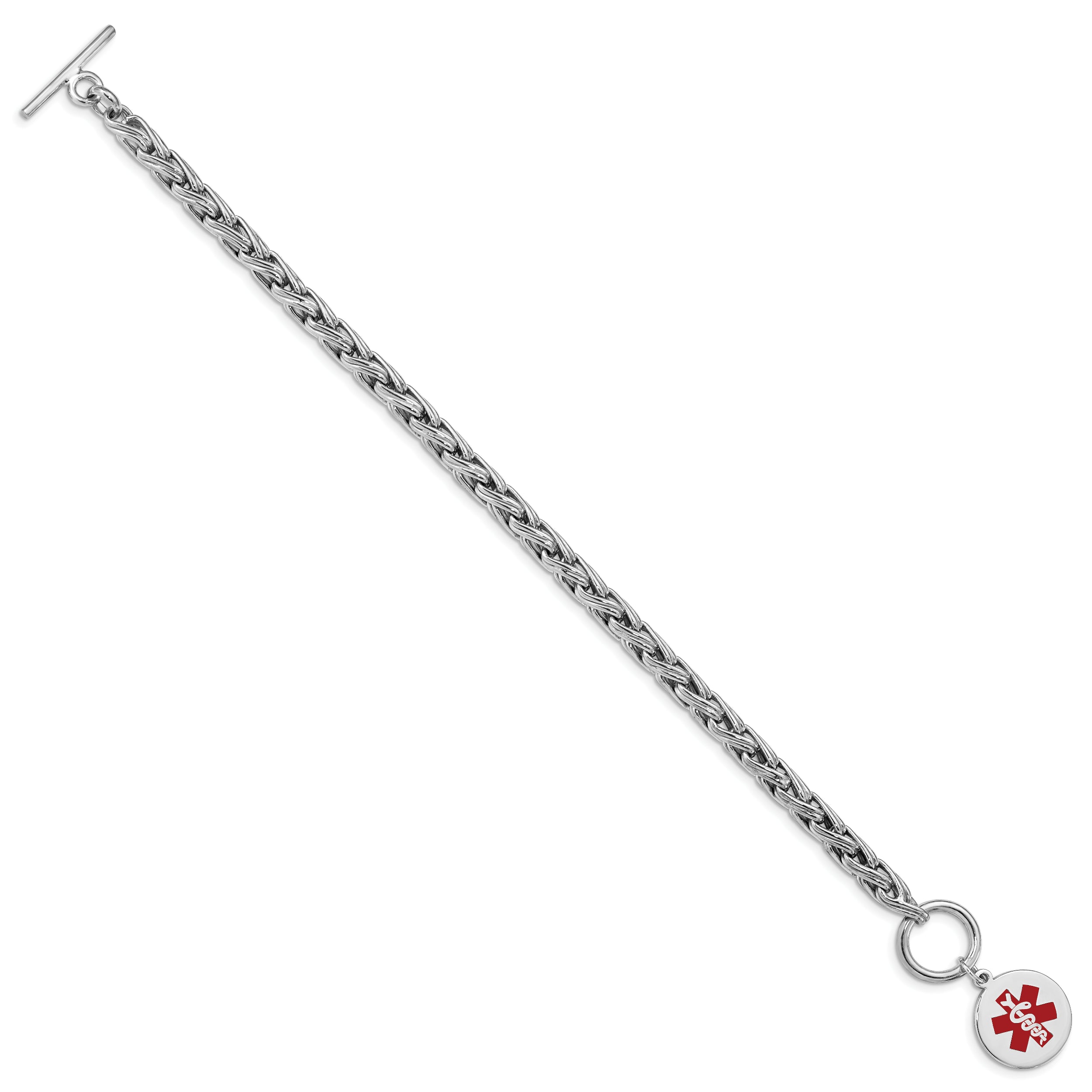 Sterling Silver Rhodium Engraveable Enamel Disc Medical ID Bracelet