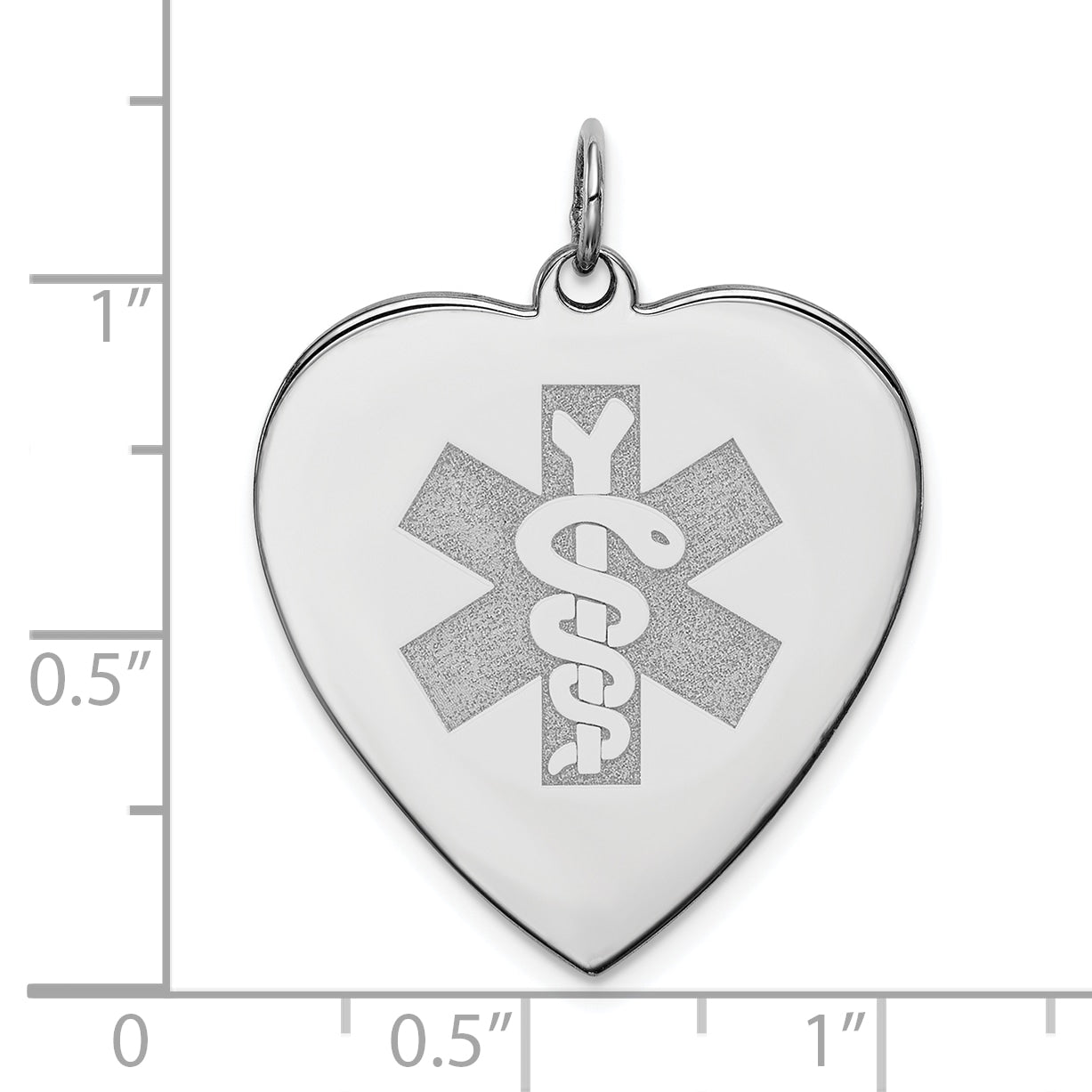 Sterling Silver Rhodium Engraveable Non-Enameled Heart Medical Pendant