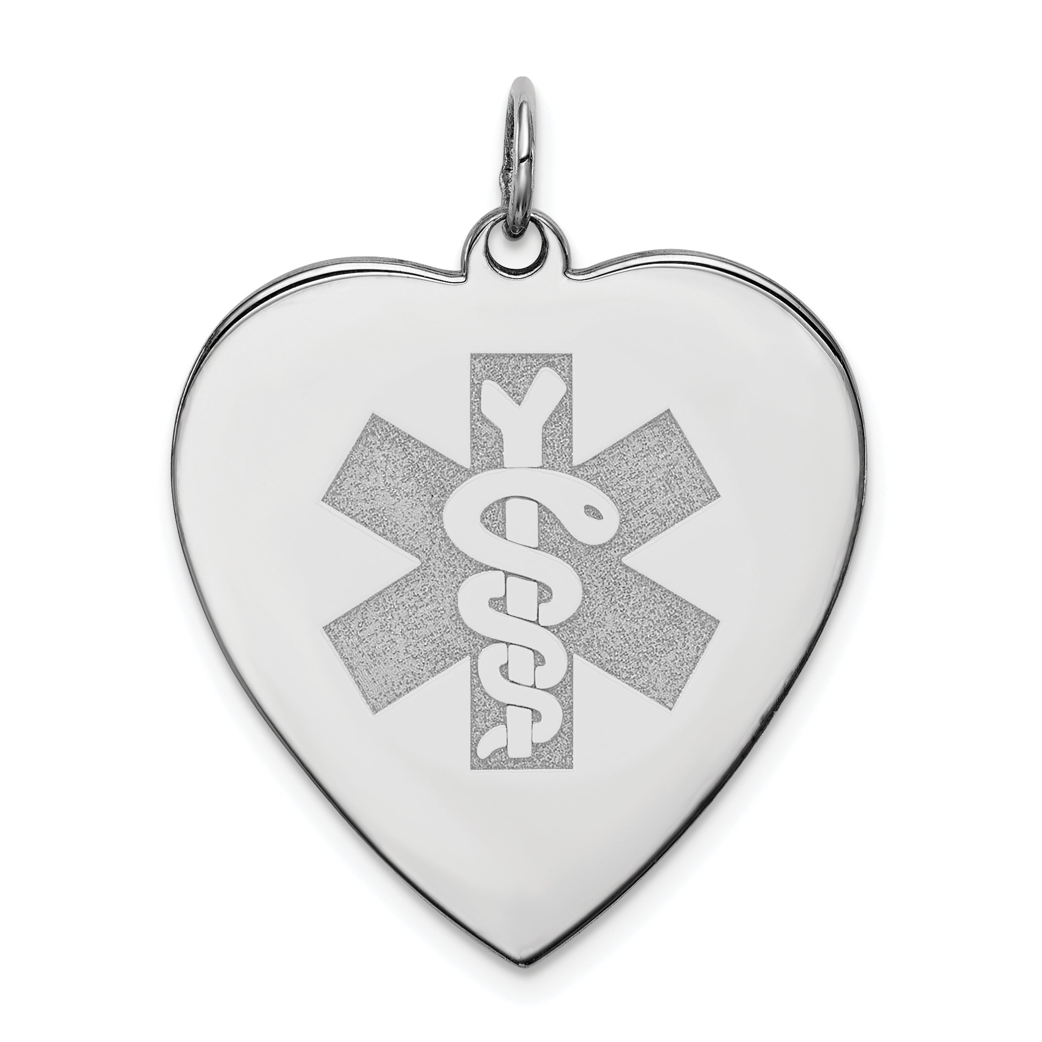 Sterling Silver Rhodium Engraveable Non-Enameled Heart Medical Pendant