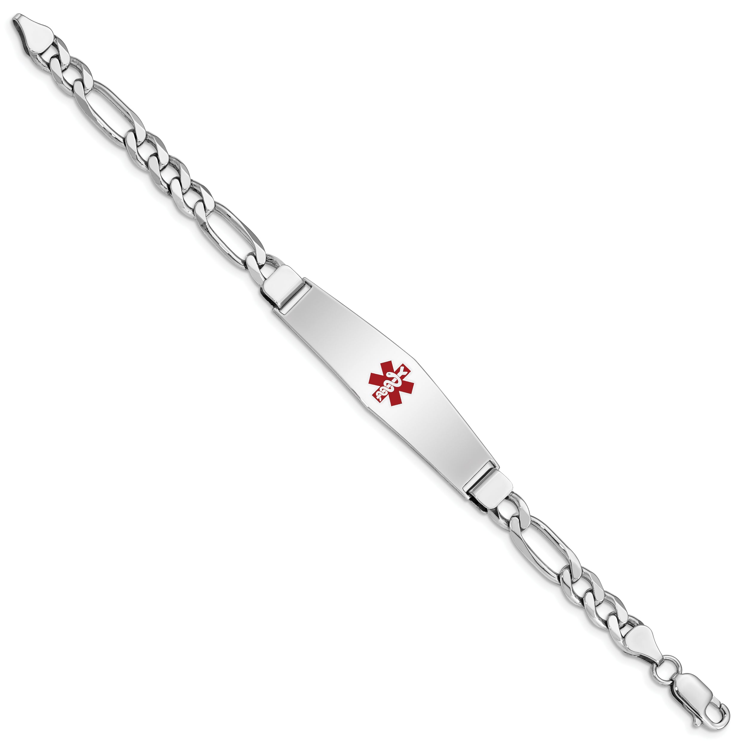 Sterling Silver Rhodium-plated Medical ID Figaro Link Bracelet