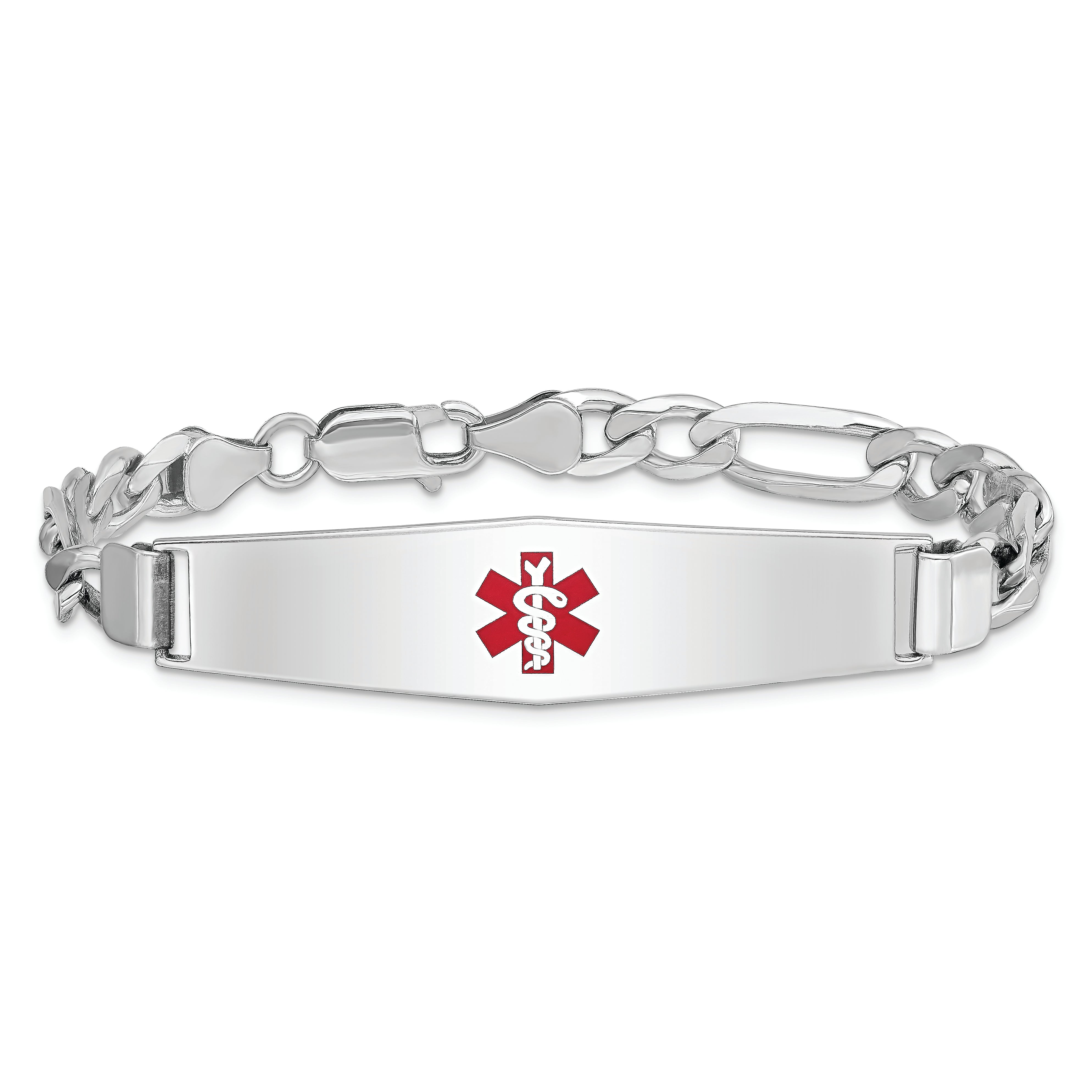 Sterling Silver Rhodium-plated Medical ID Figaro Link Bracelet