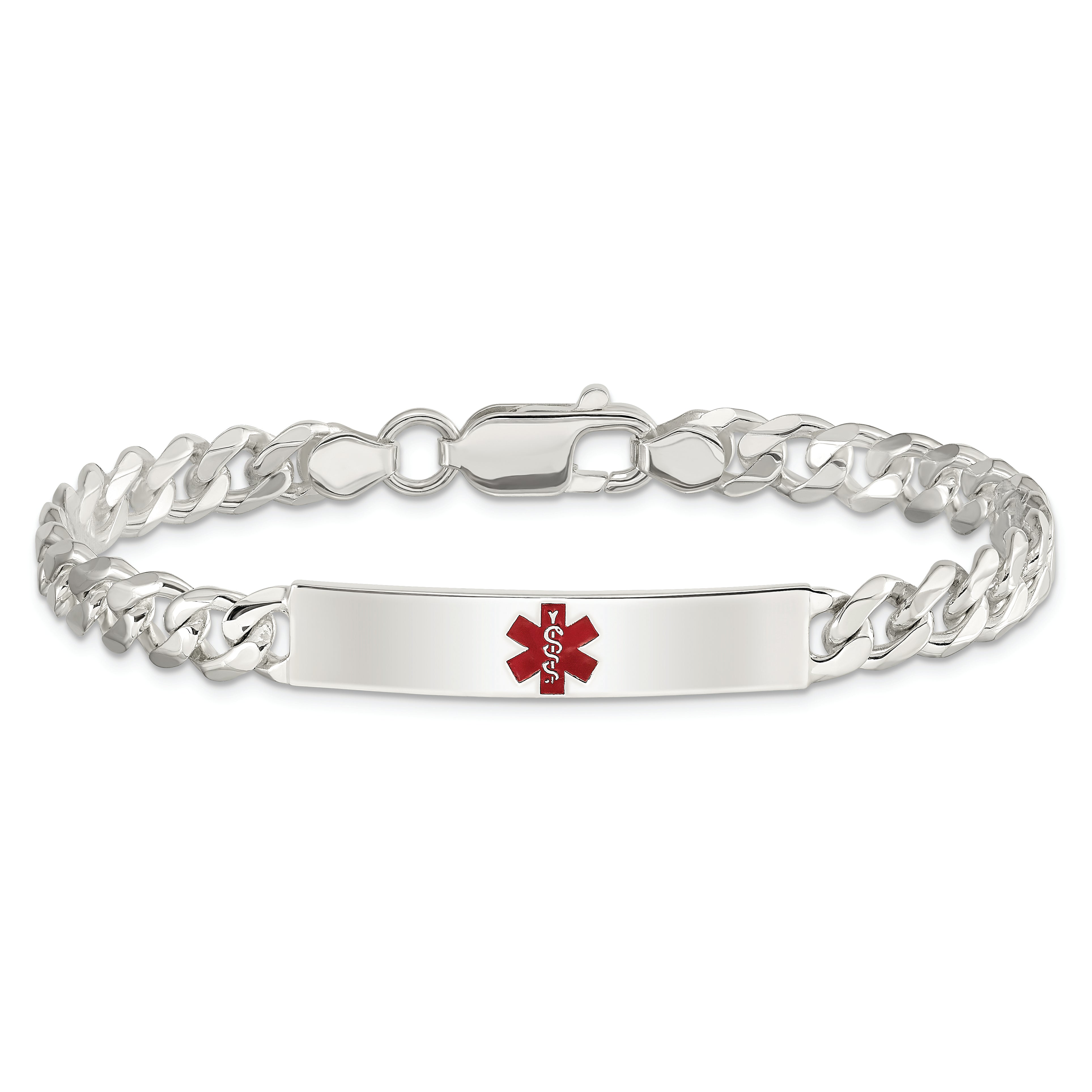 Sterling Silver Polished Medical Curb Link ID Bracelet