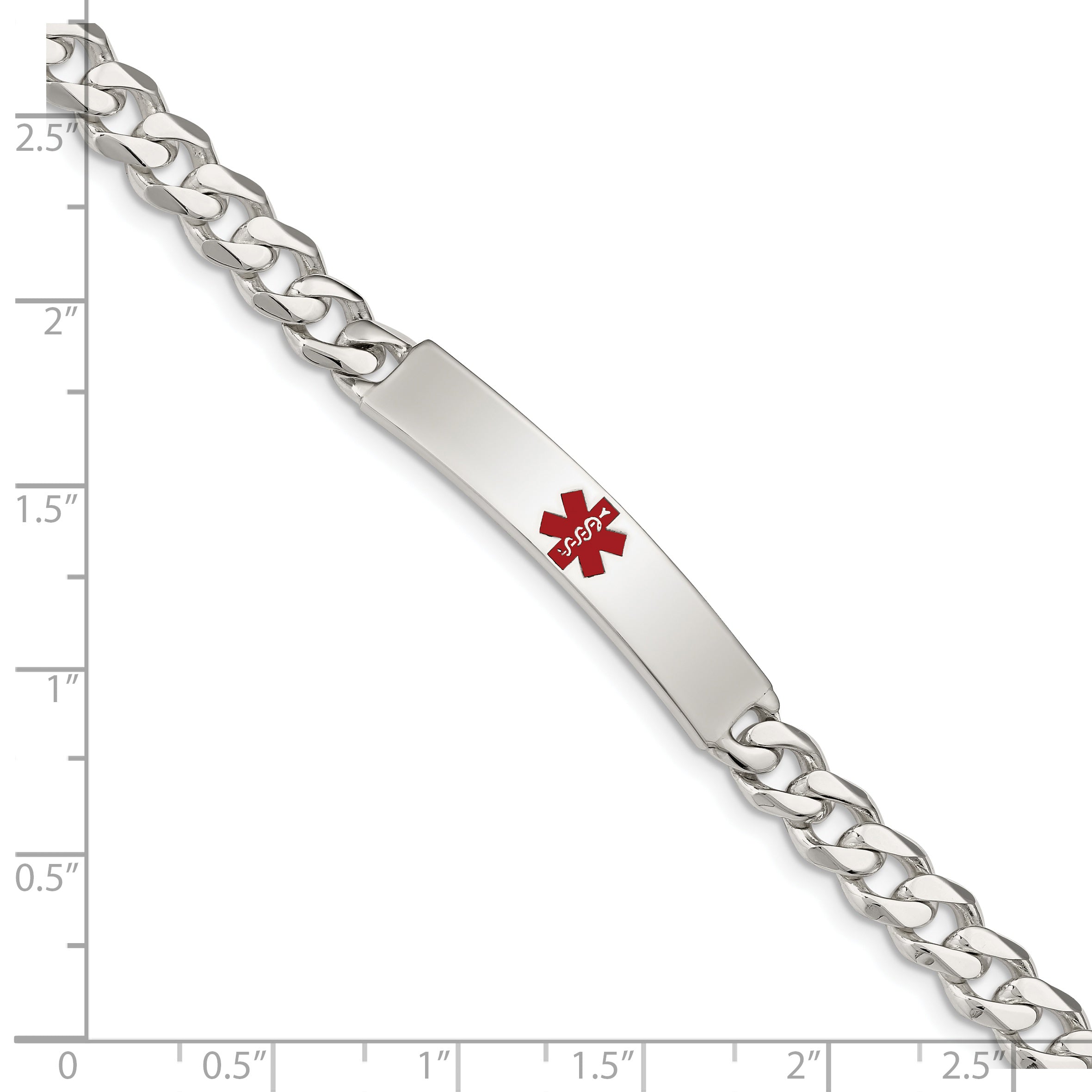 Sterling Silver Polished Medical Curb Link ID Bracelet