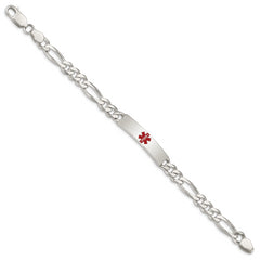 Sterling Silver Polished Medical Figaro Anchor Link ID Bracelet