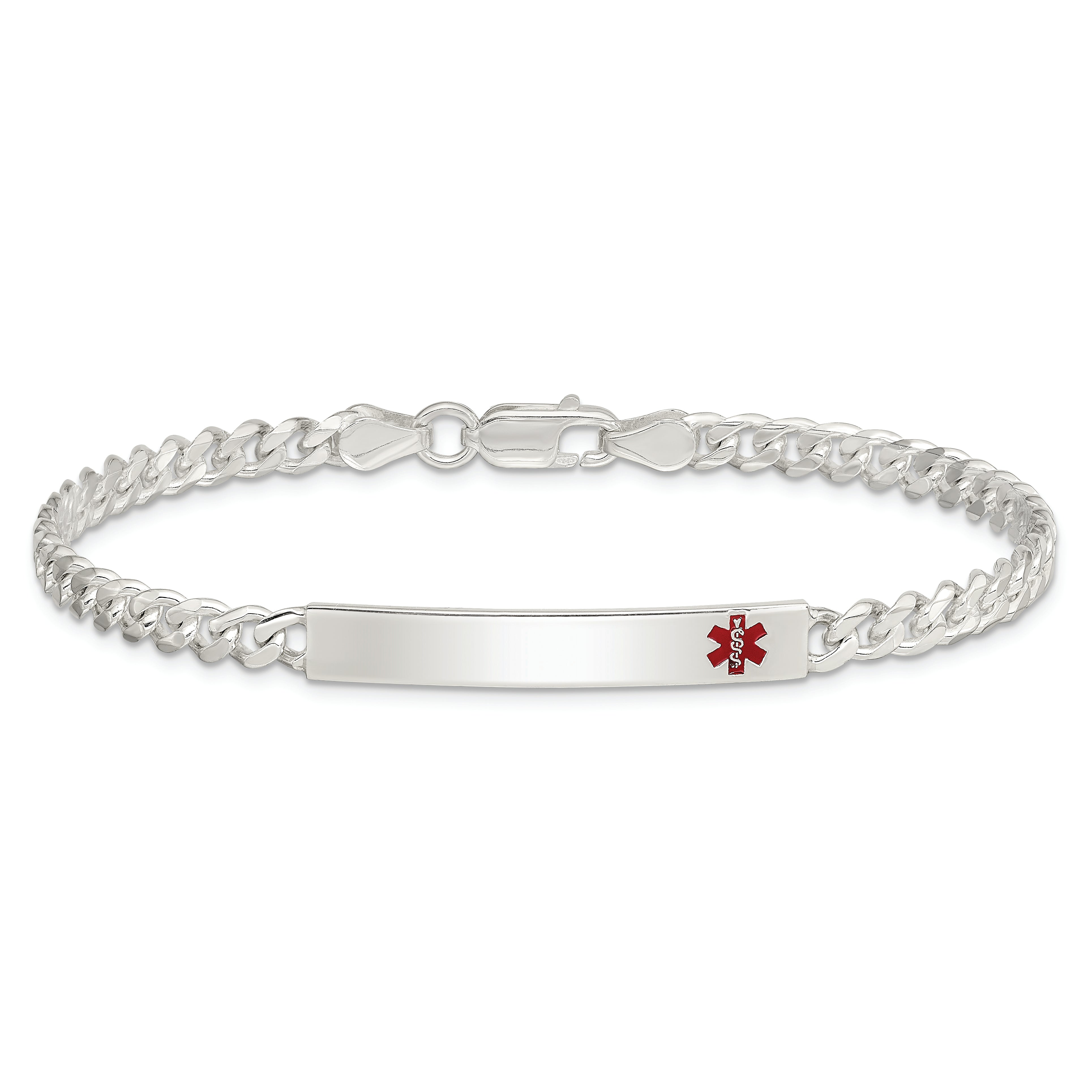 Sterling Silver Polished Medical Curb Link ID Bracelet