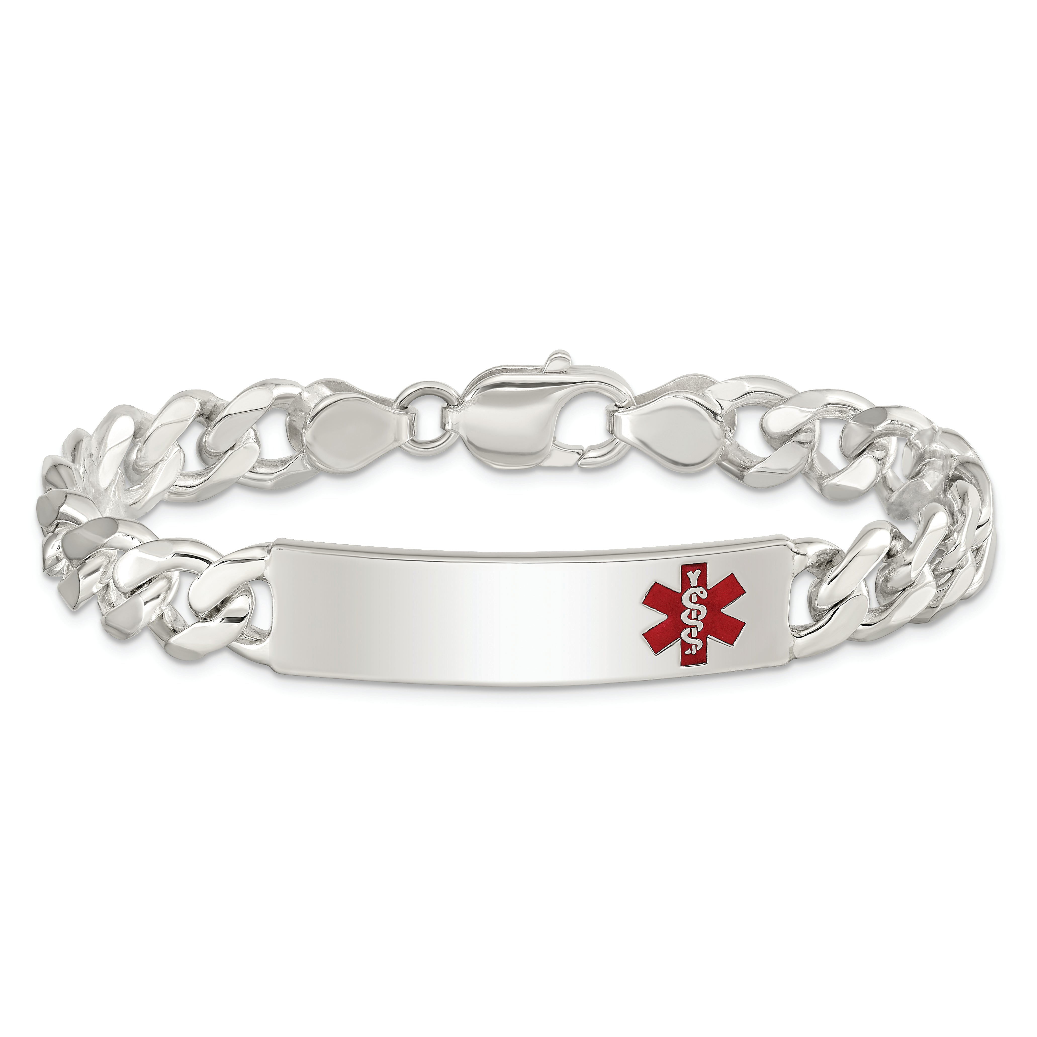 Sterling Silver Polished Medical Curb Link ID Bracelet