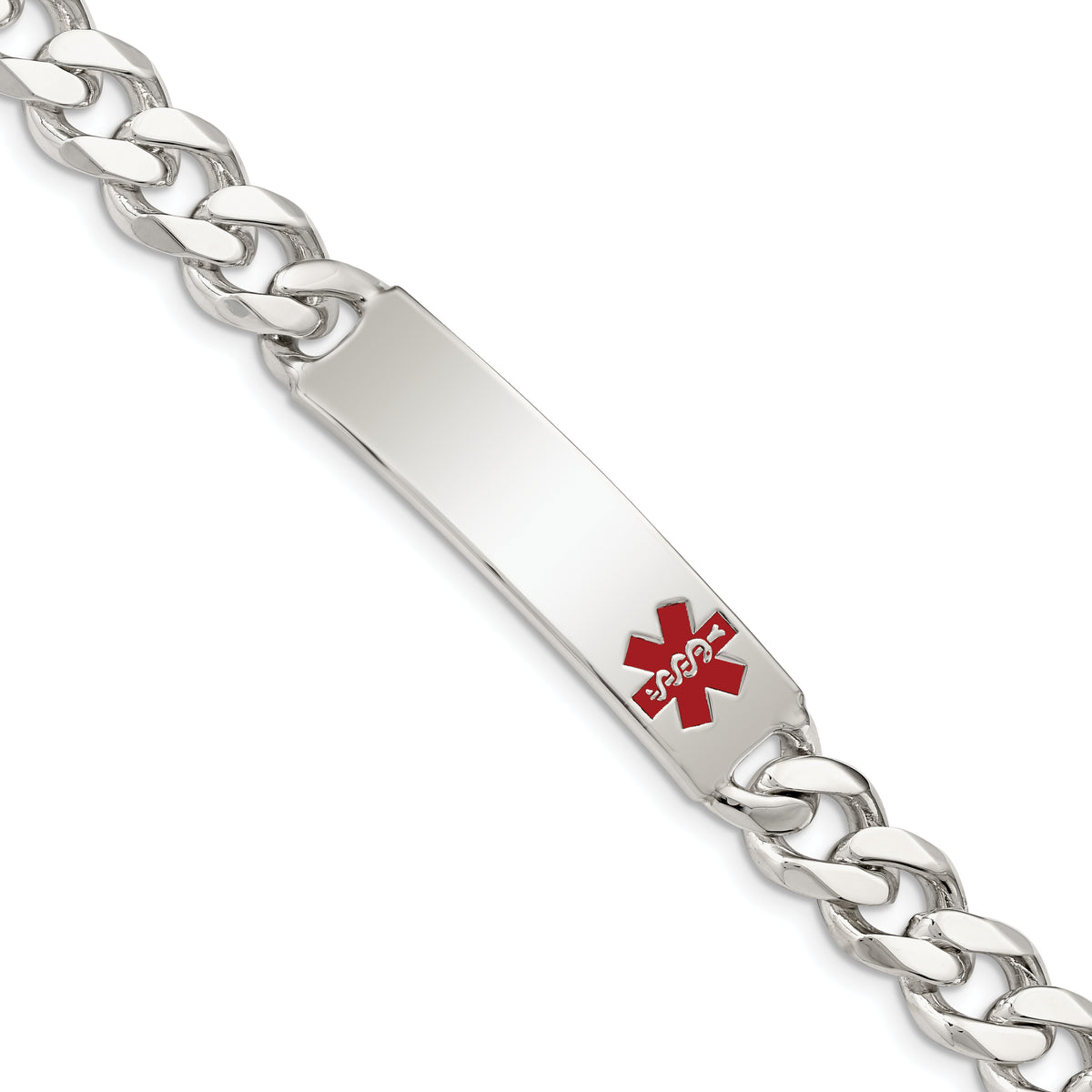 Sterling Silver Polished Medical Curb Link ID Bracelet