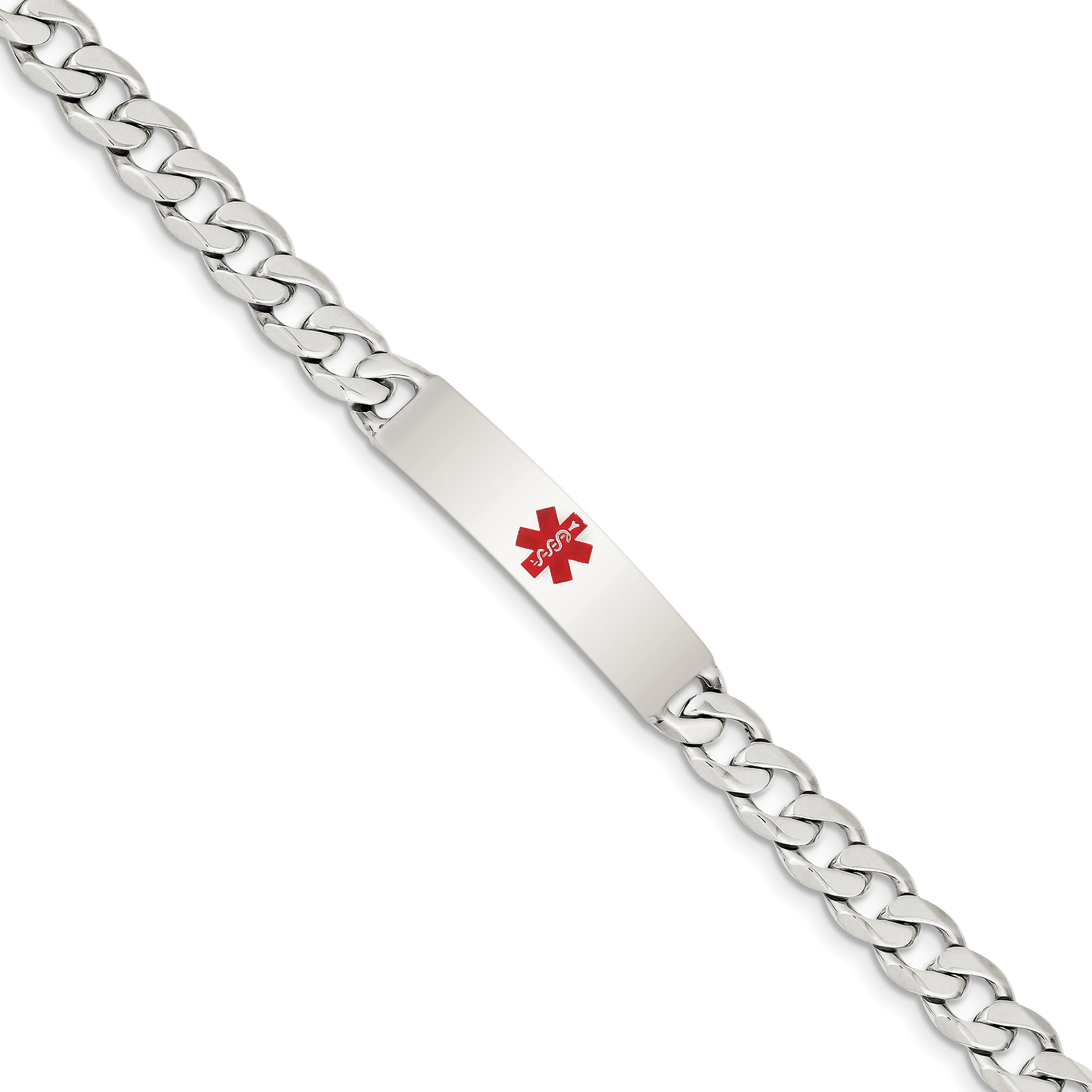 Sterling Silver Polished Medical Curb Link ID Bracelet