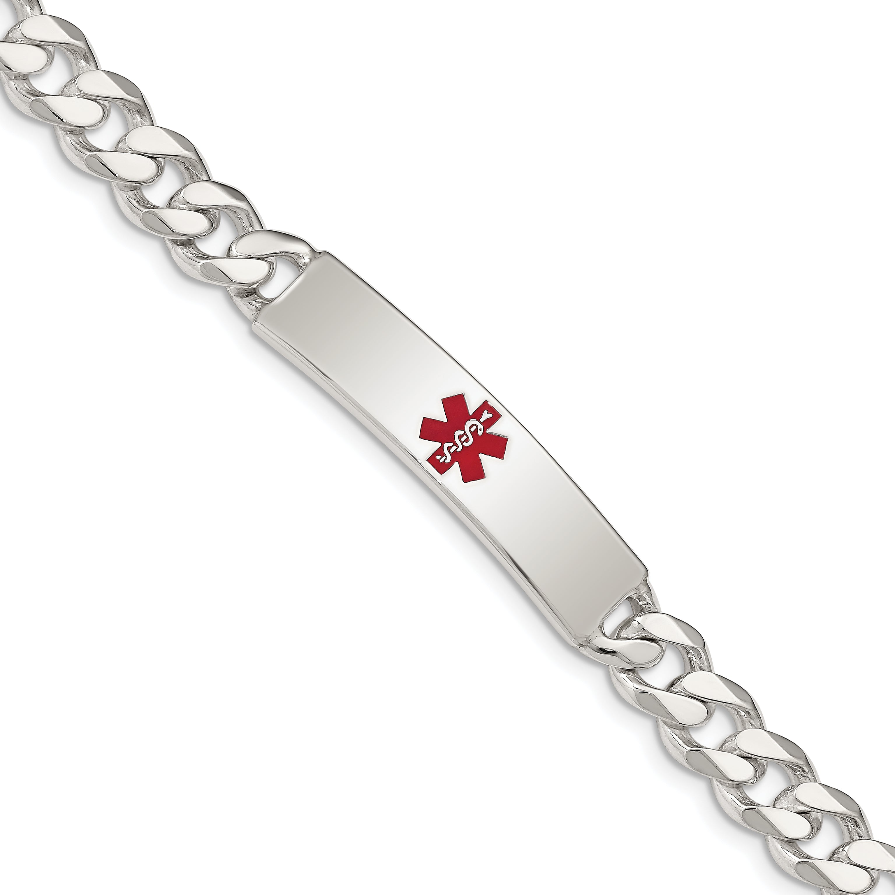 Sterling Silver Polished Medical Curb Link ID Bracelet