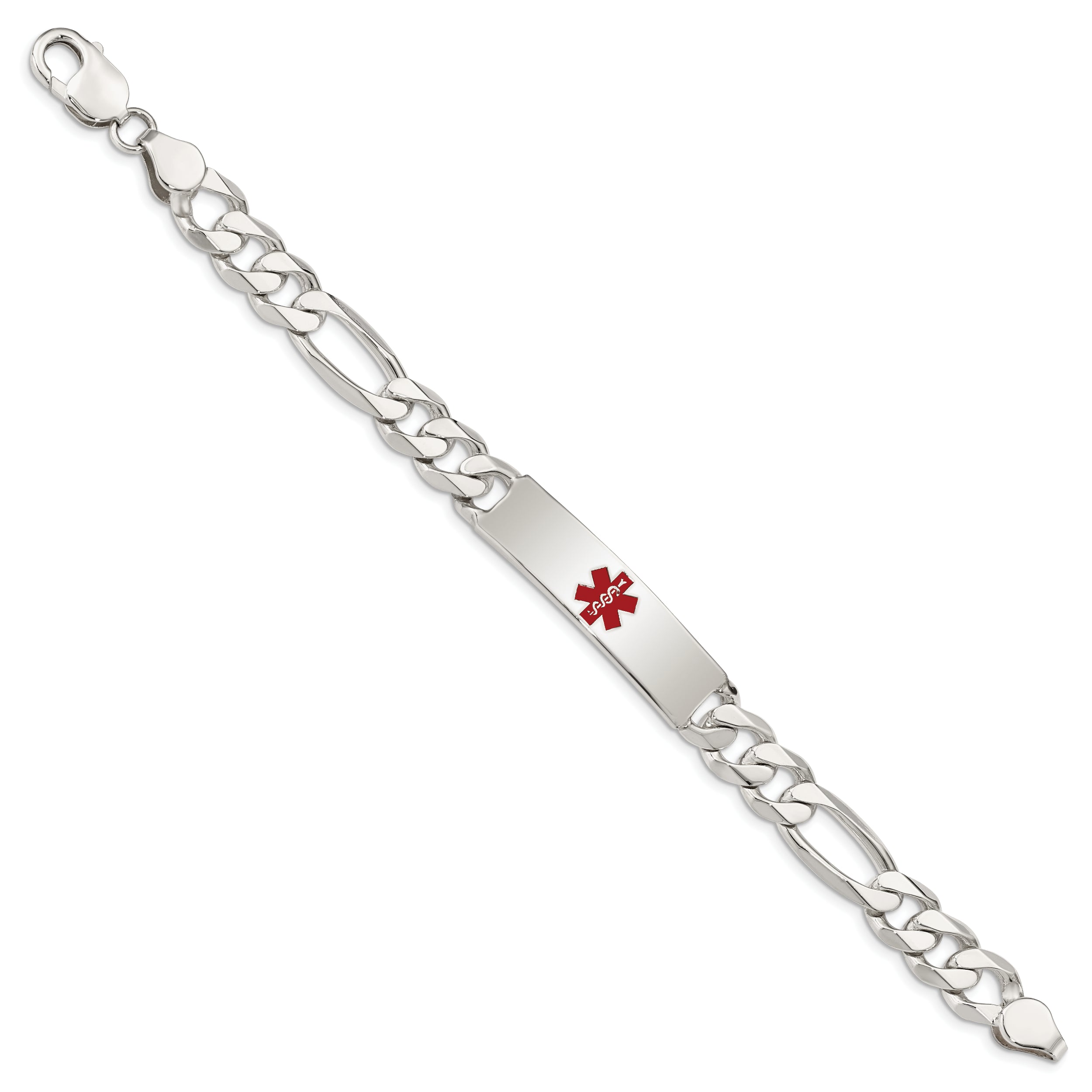 Sterling Silver Polished Medical Figaro Anchor Link ID Bracelet