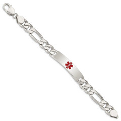 Sterling Silver Polished Medical Figaro Anchor Link ID Bracelet