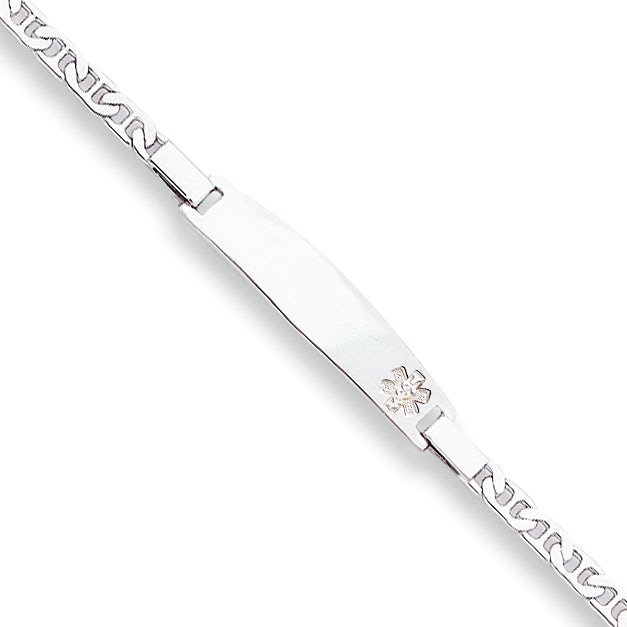 Sterling Silver Rhod-plt Non-enameled Medical ID Anchor Link Bracelet