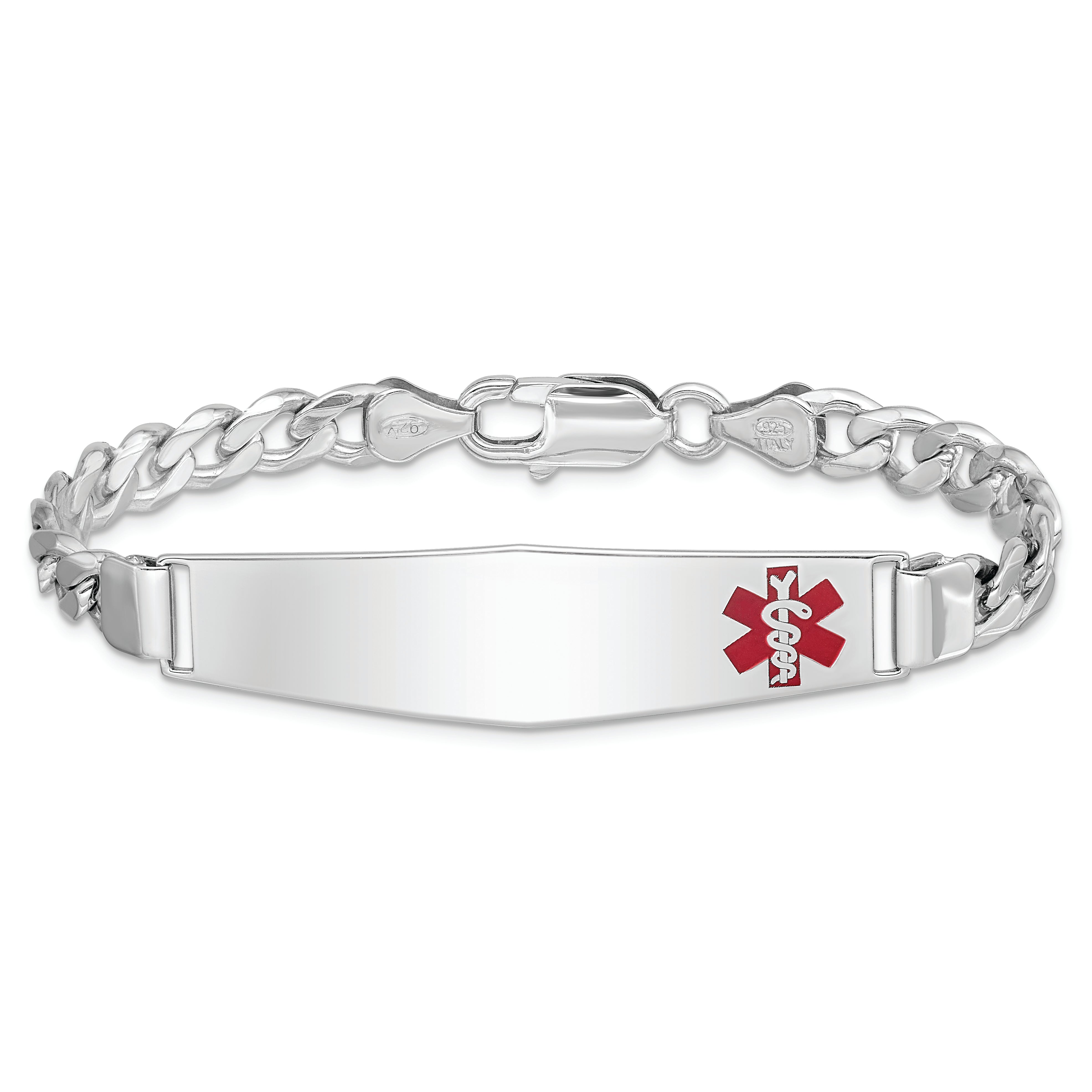 Sterling Silver Rhodium-plated Medical ID Curb Link Bracelet