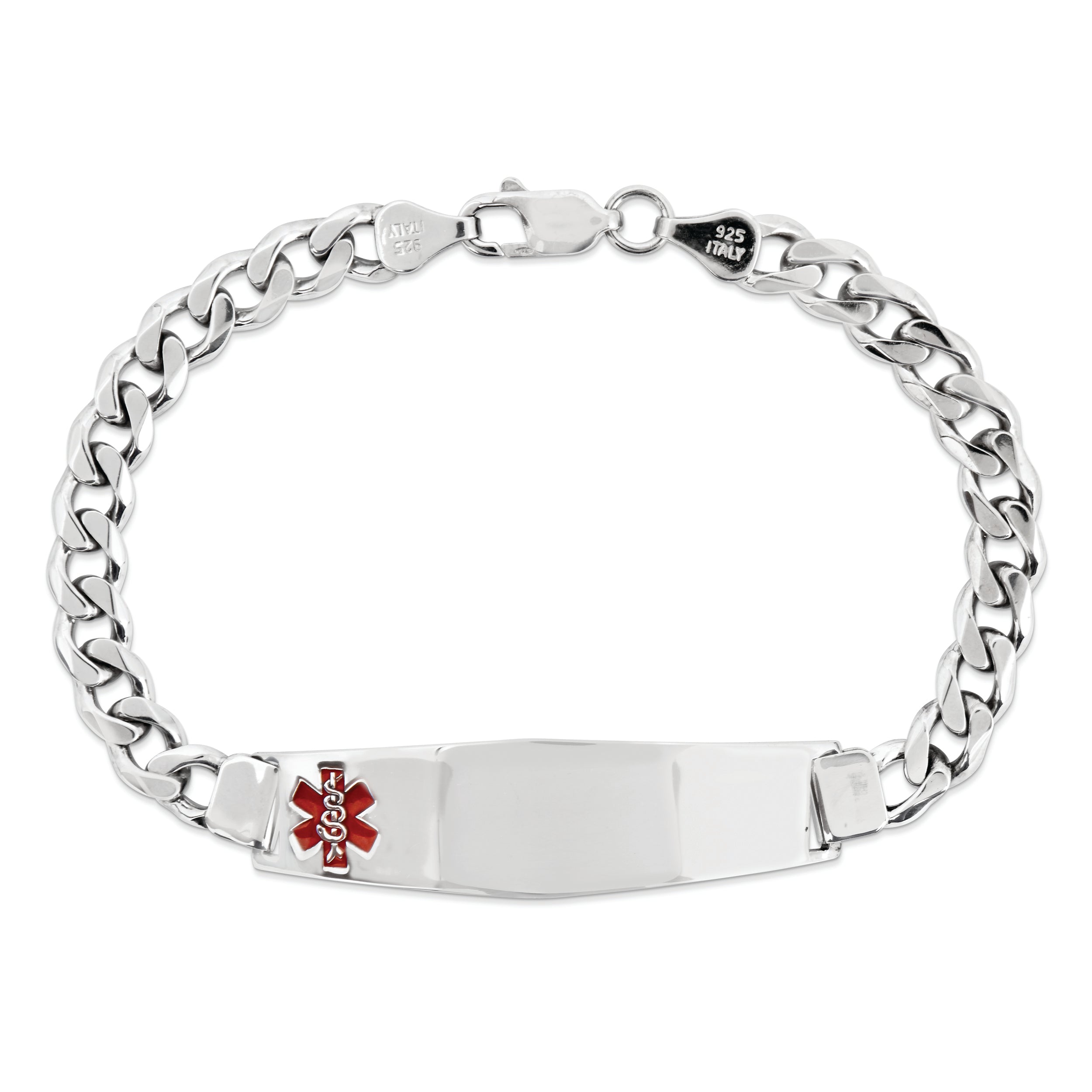 Sterling Silver Rhodium-plated Medical ID Curb Link Bracelet