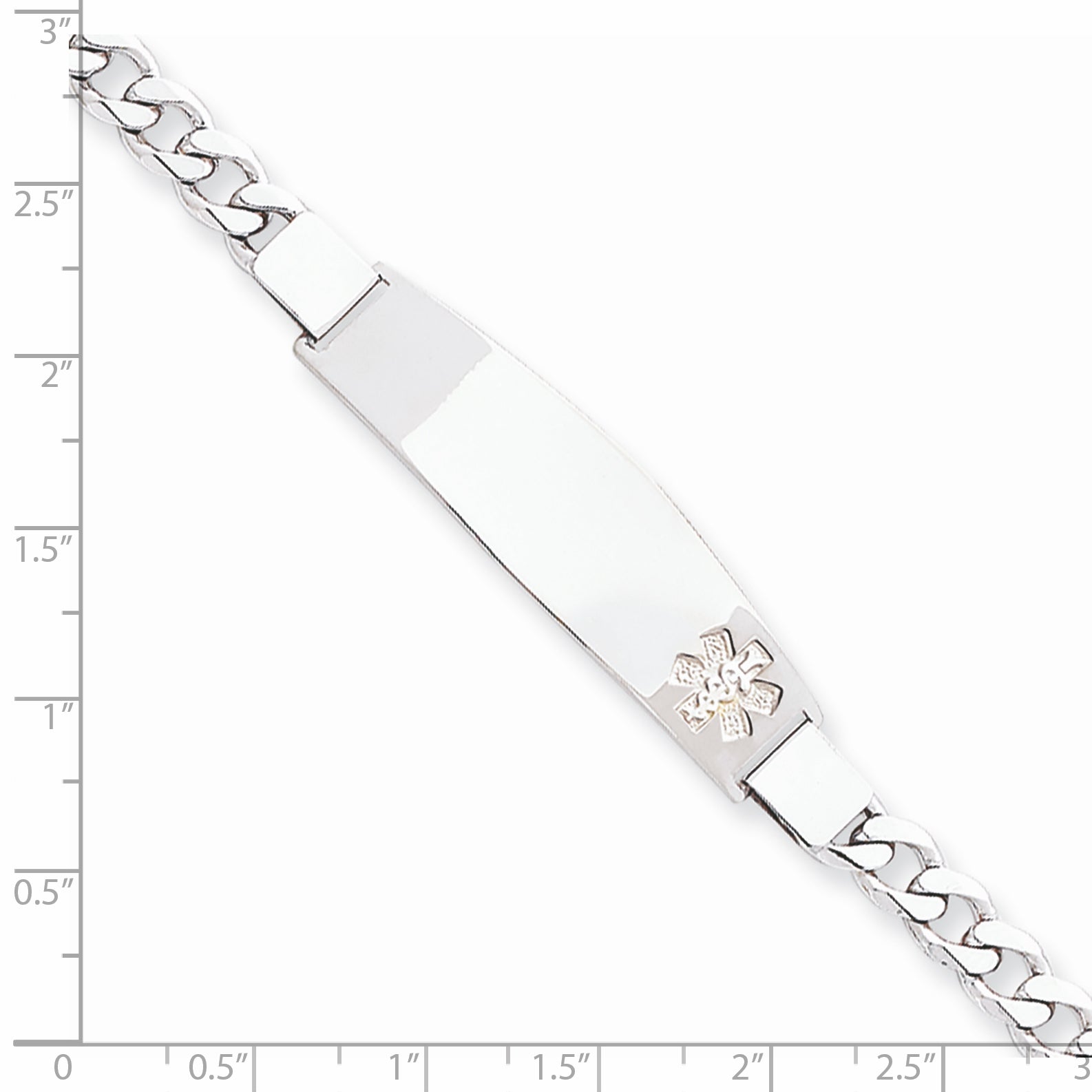 Sterling Silver Rhod-plated Non-enameled Medical ID Curb Link Bracelet