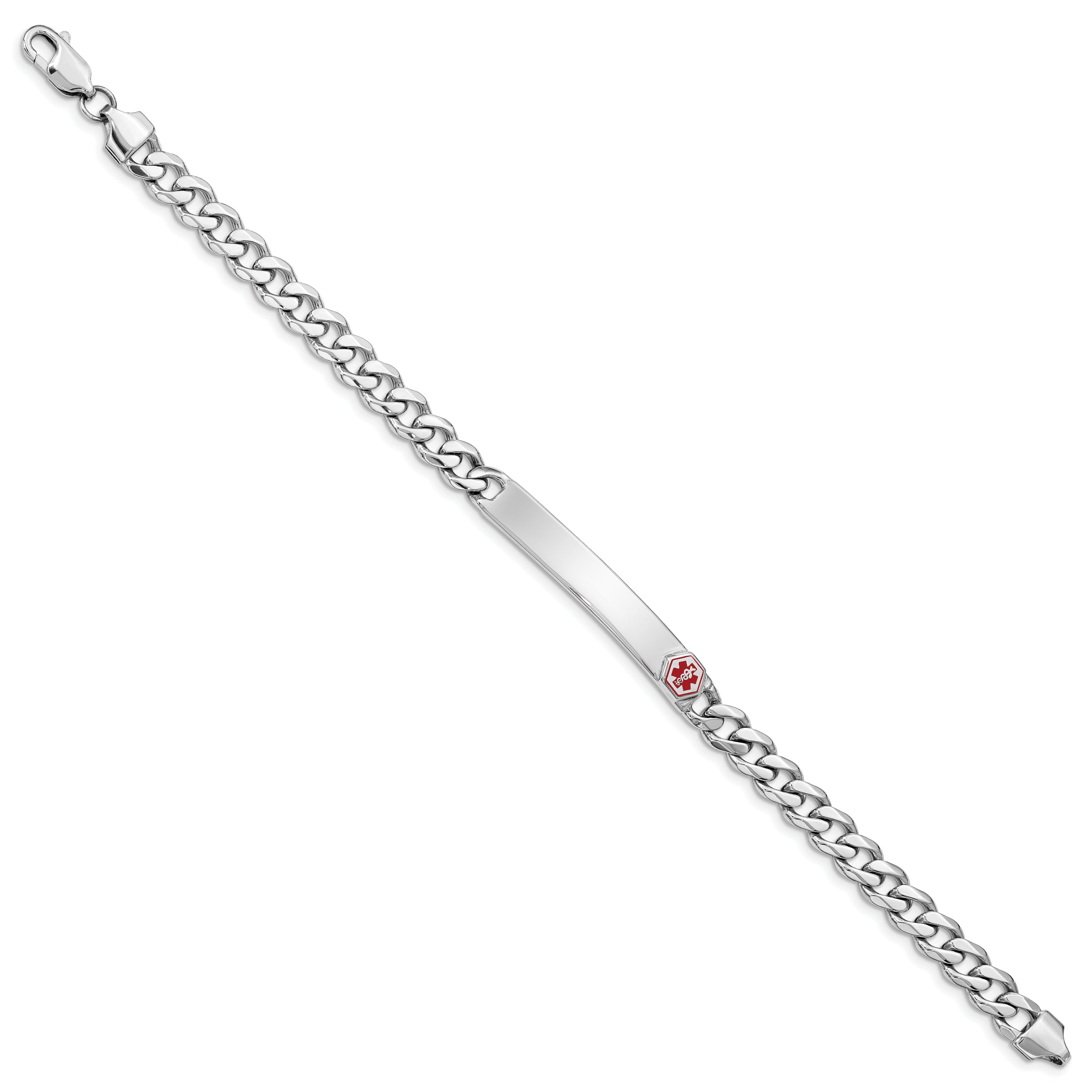 Sterling Silver Rhodium-plated Medical ID Curb Link Bracelet