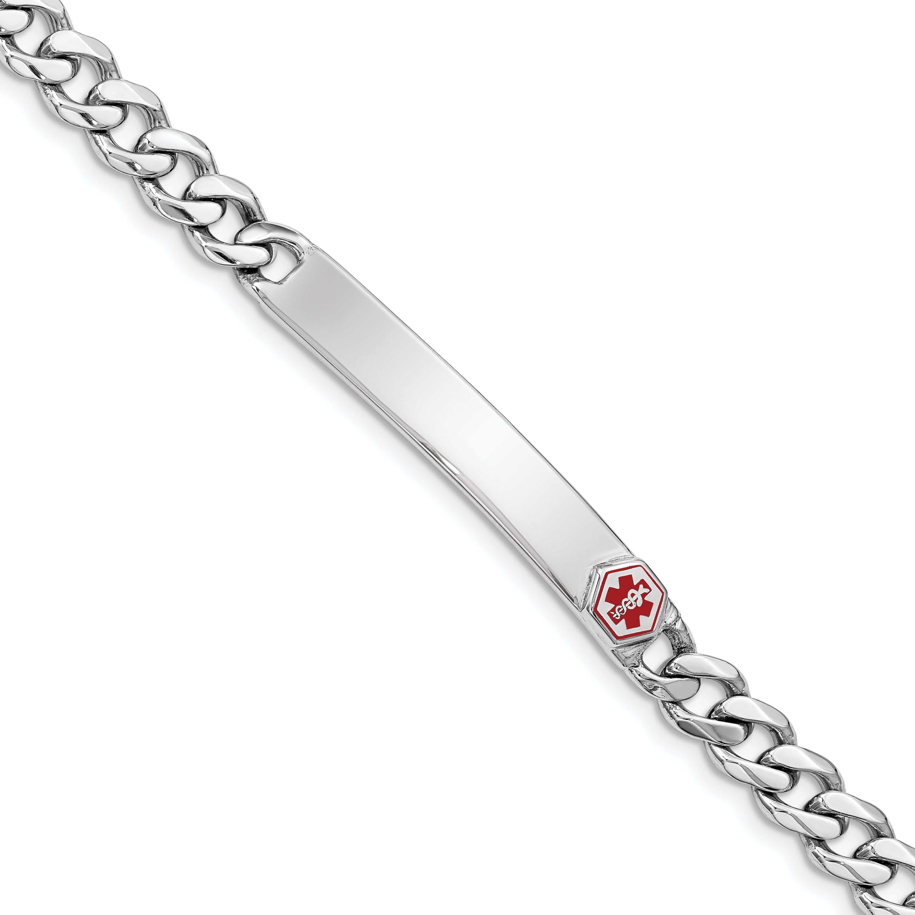 Sterling Silver Rhodium-plated Medical ID Curb Link Bracelet