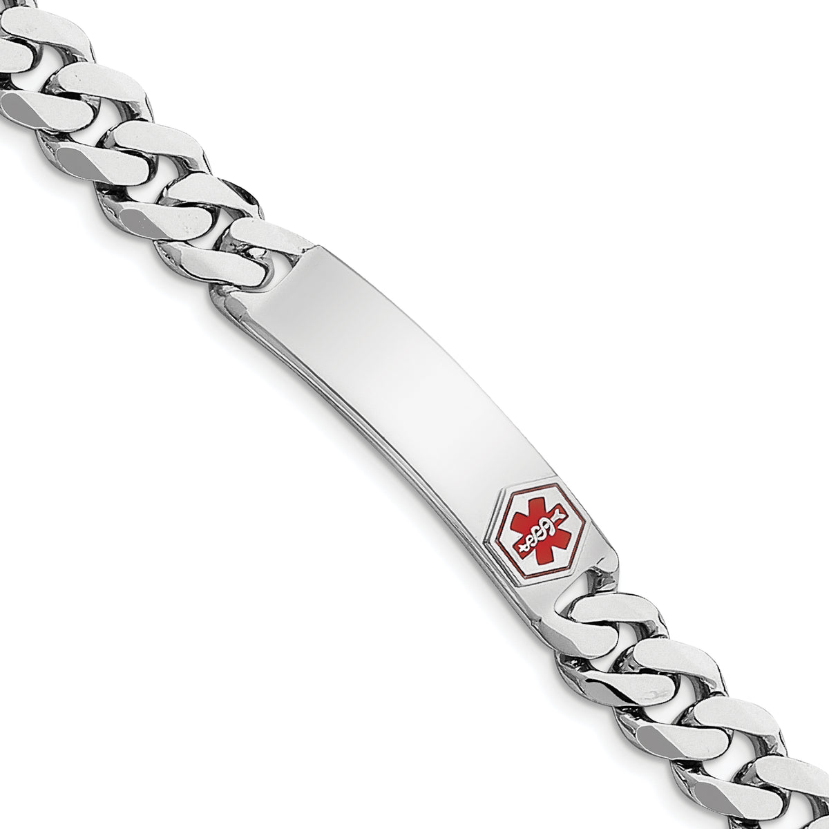 Sterling Silver Rhodium-plated Medical ID Curb Link Bracelet