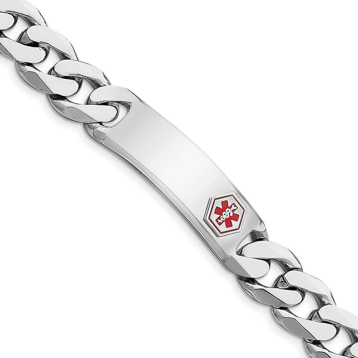 Sterling Silver Rhodium-plated Medical ID Curb Link Bracelet