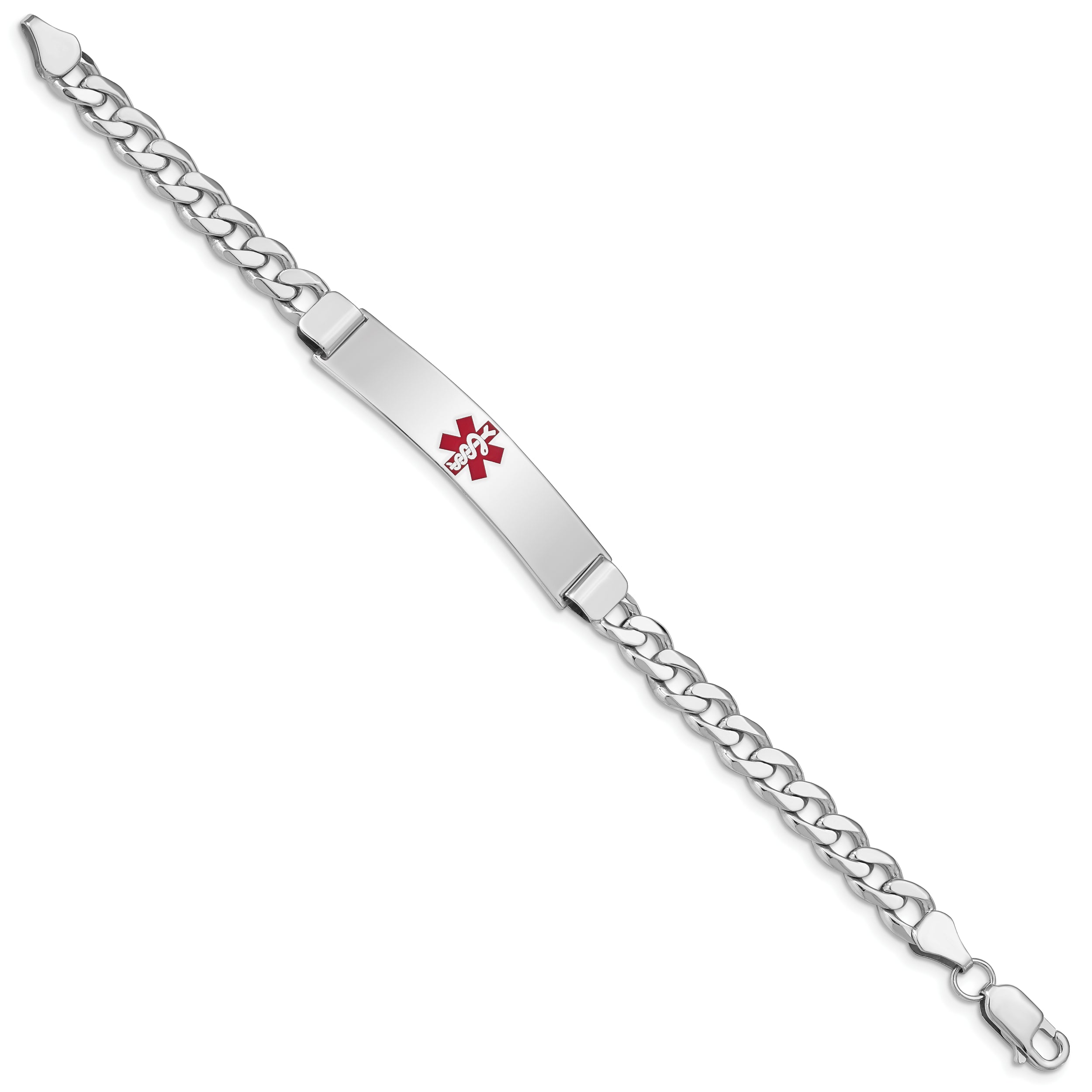 Sterling Silver Rhodium-plated Medical ID Curb Link Bracelet