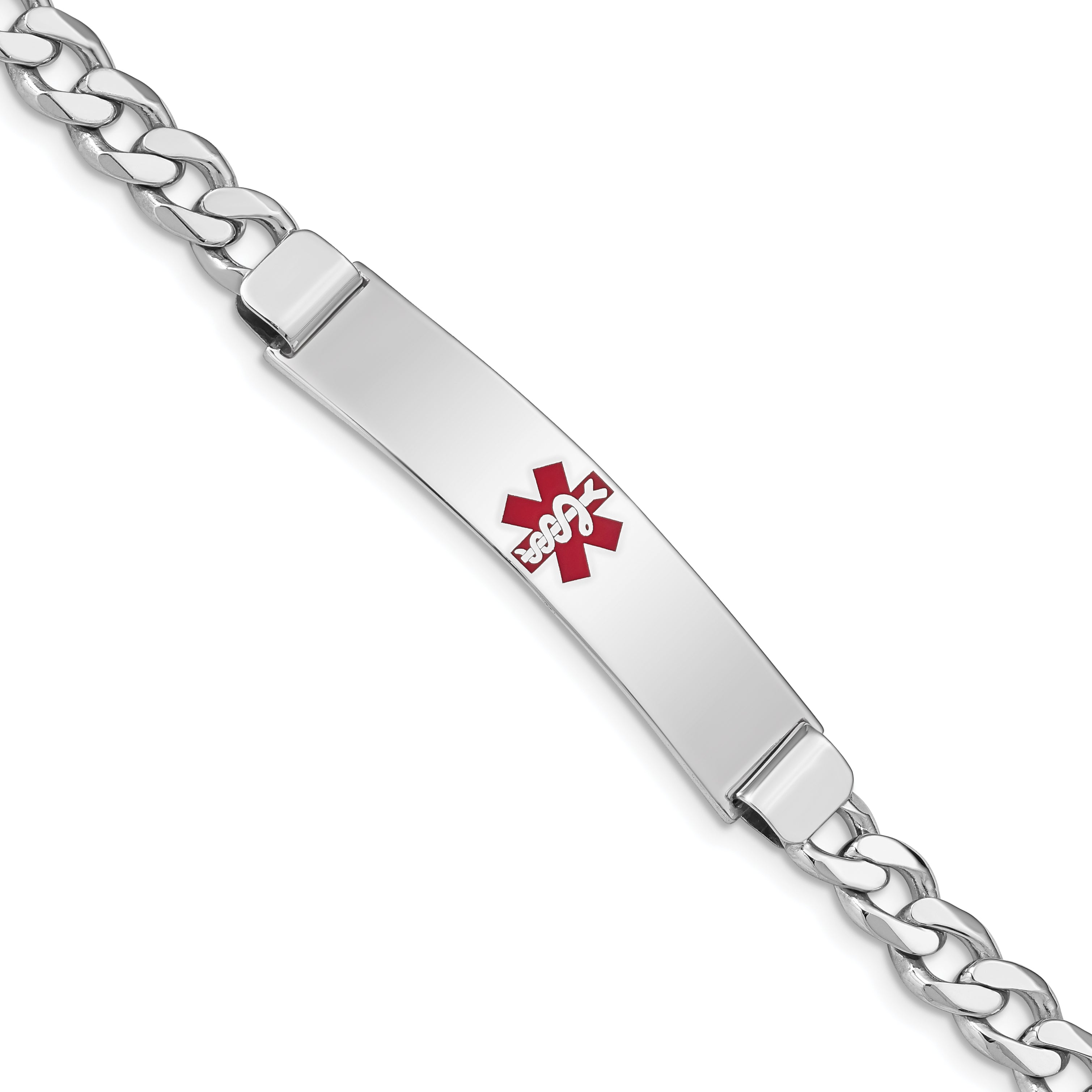 Sterling Silver Rhodium-plated Medical ID Curb Link Bracelet