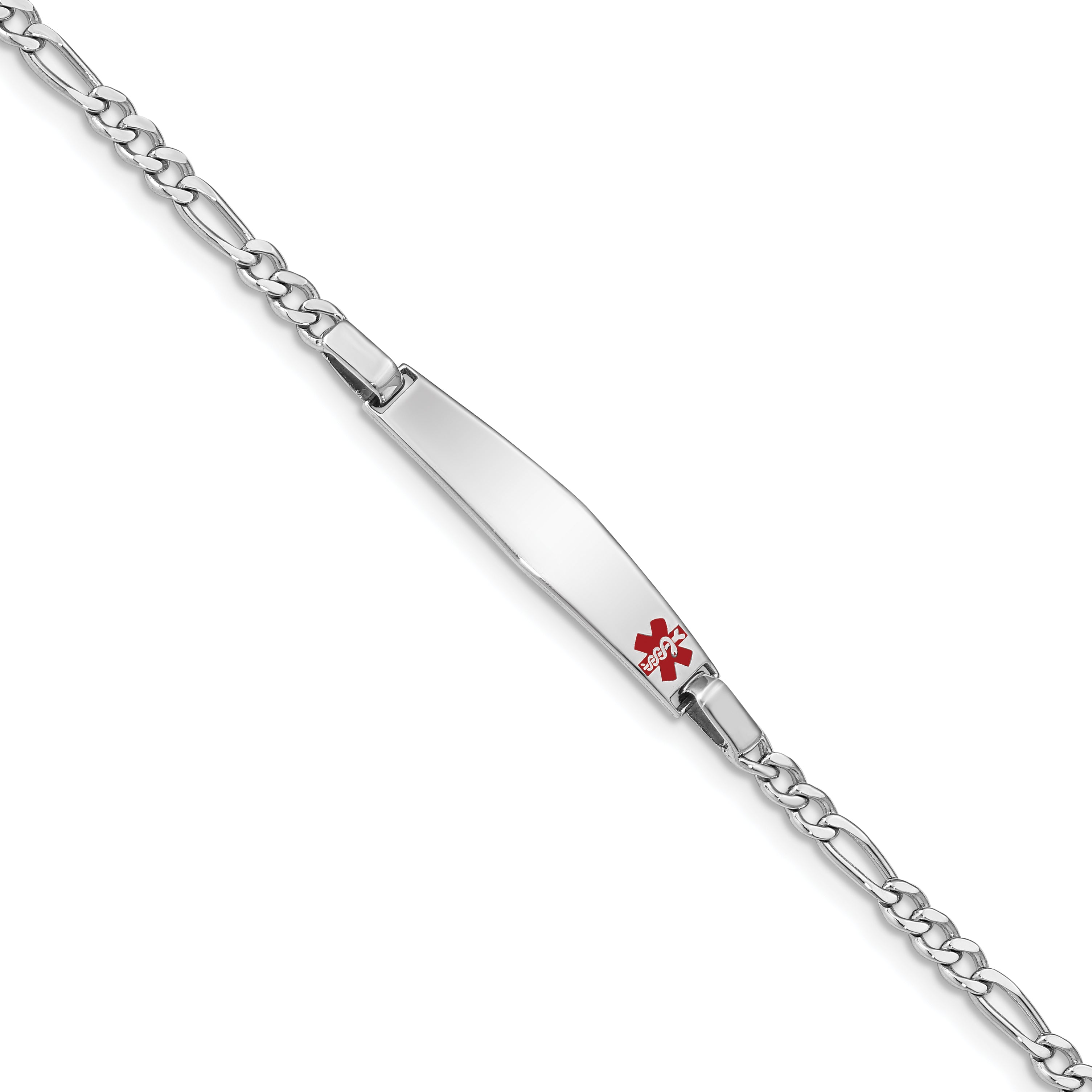 Sterling Silver Rhodium Children's Medical ID Bracelet w/Figaro ID Bracelet