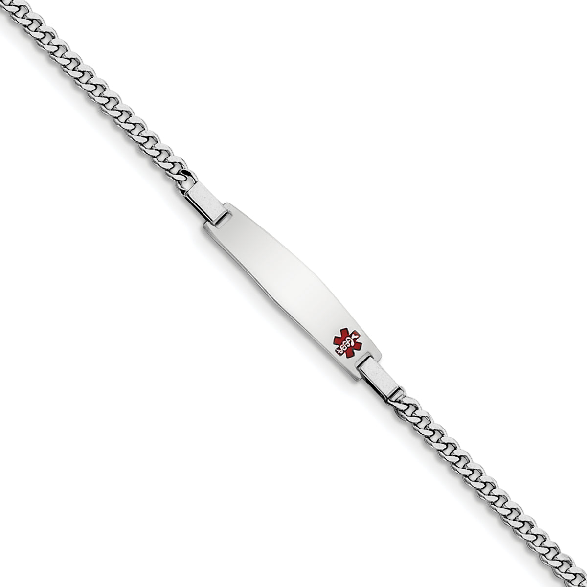 Sterling Silver Rhod-plated Children's Medical ID Bracelet WithCurb Link