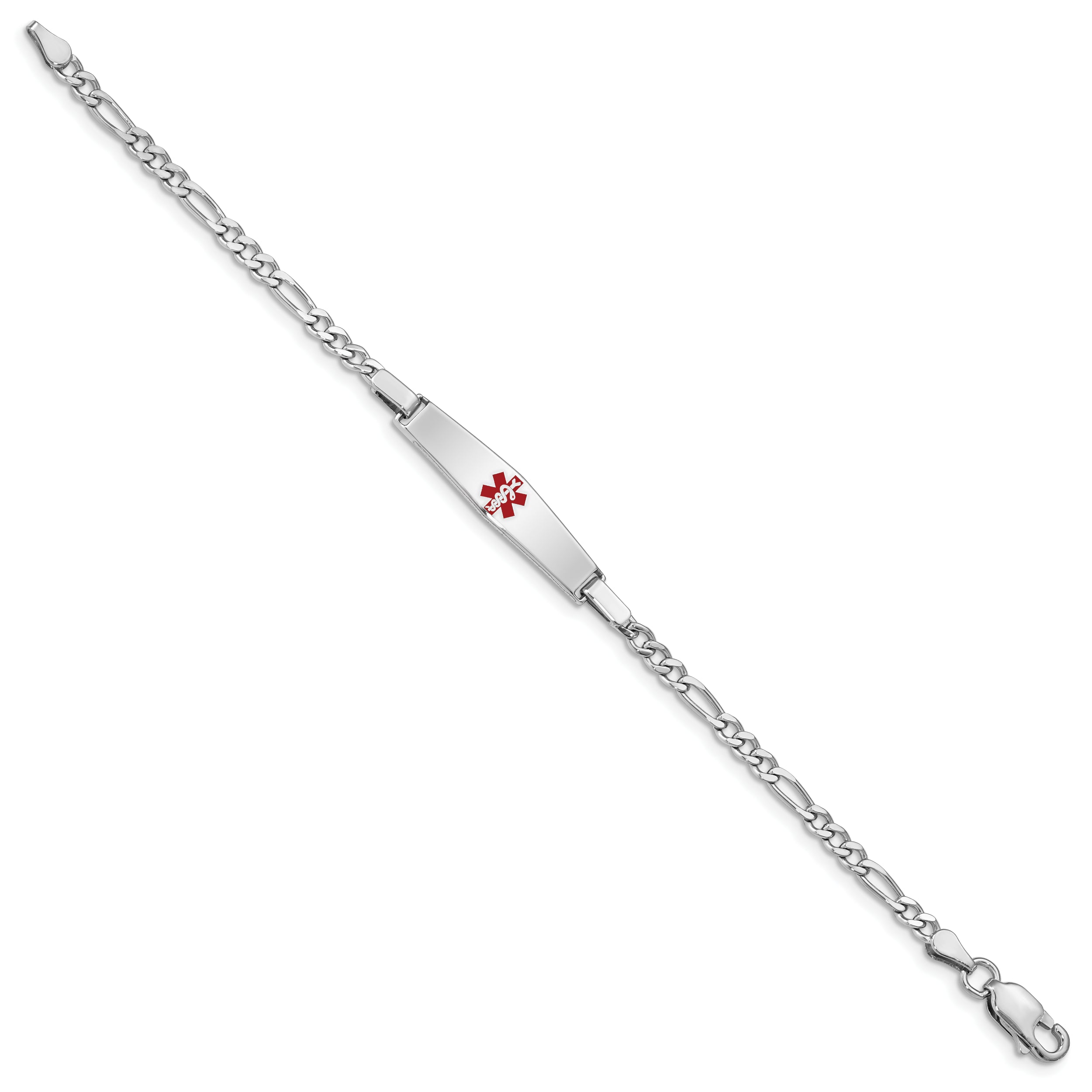 Sterling Silver Rhod-plated Children's Medical ID Bracelet w/Figaro