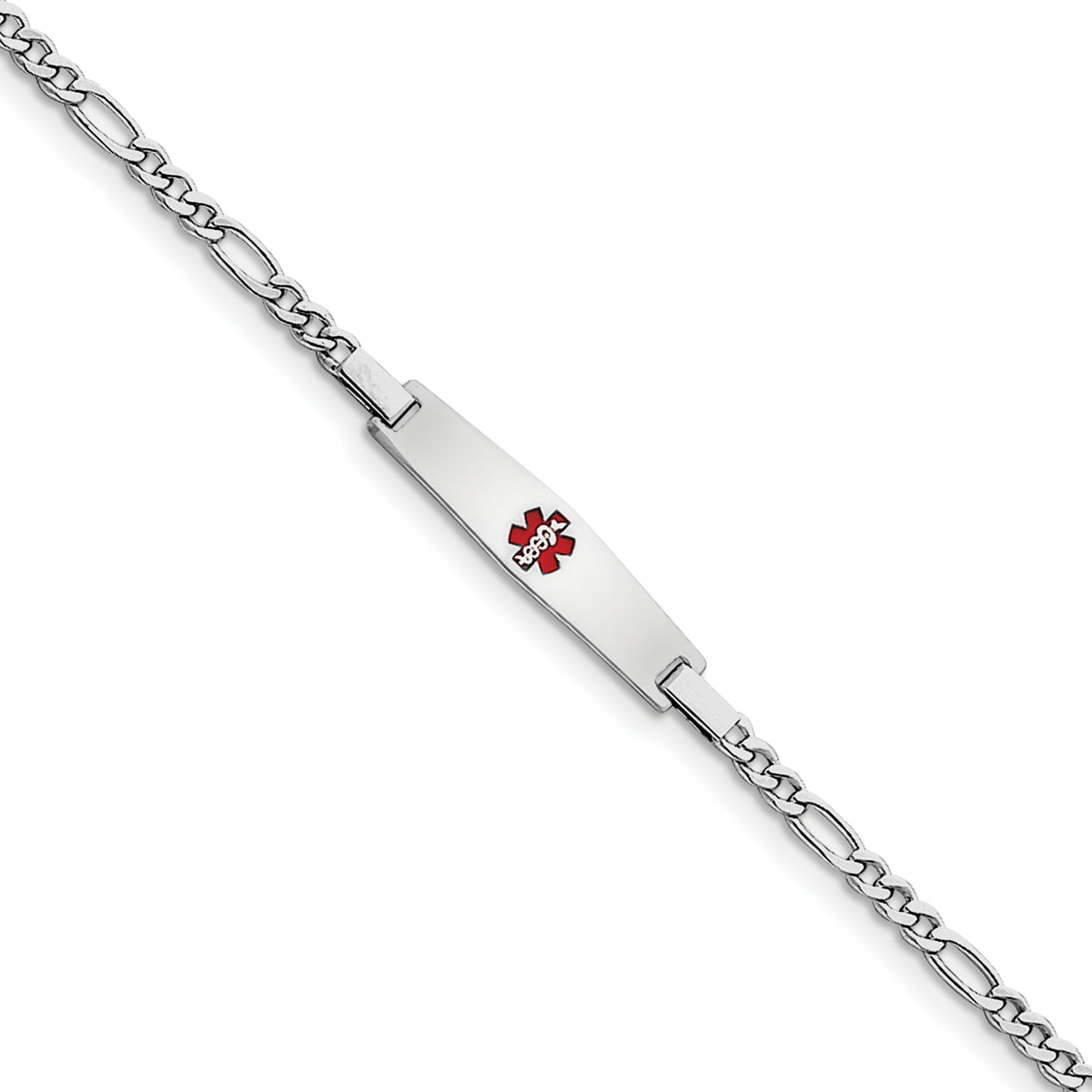 Sterling Silver Rhod-plated Children's Medical ID Bracelet WithFigaro