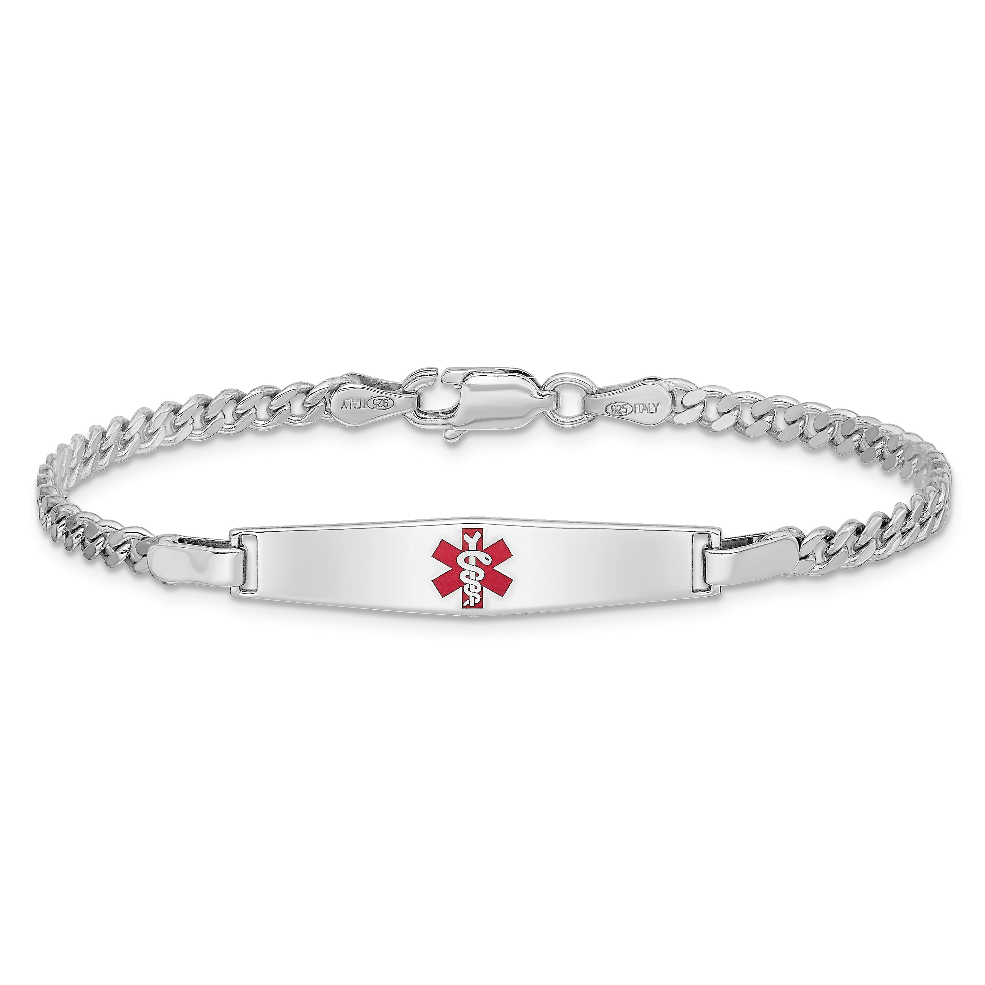 Sterling Silver Rhod-plated Children's Medical ID Curb Link Bracelet