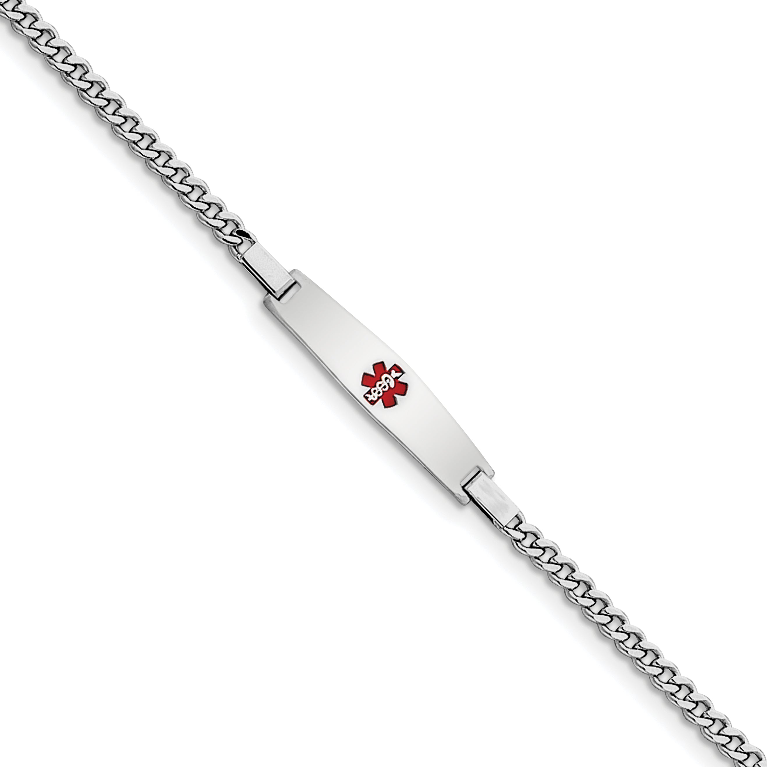 Sterling Silver Rhod-plated Children's Medical ID Curb Link Bracelet