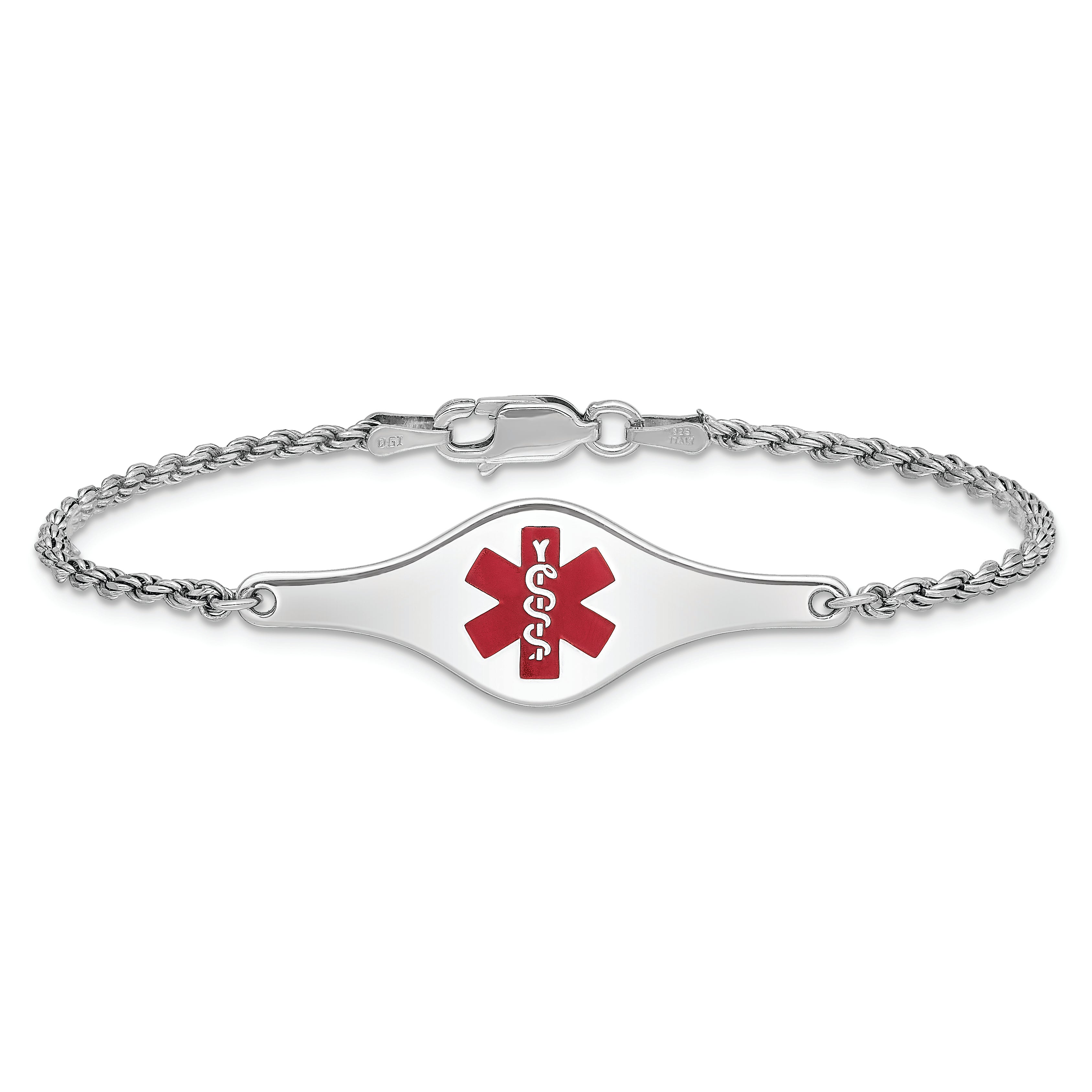 Sterling Silver Rhod-plated Children's Medical ID Bracelet w/Rope Li