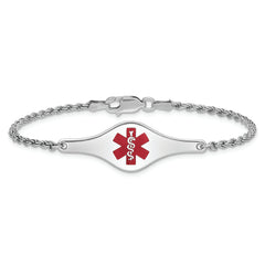 Sterling Silver Rhod-plated Children's Medical ID Bracelet w/Rope Li