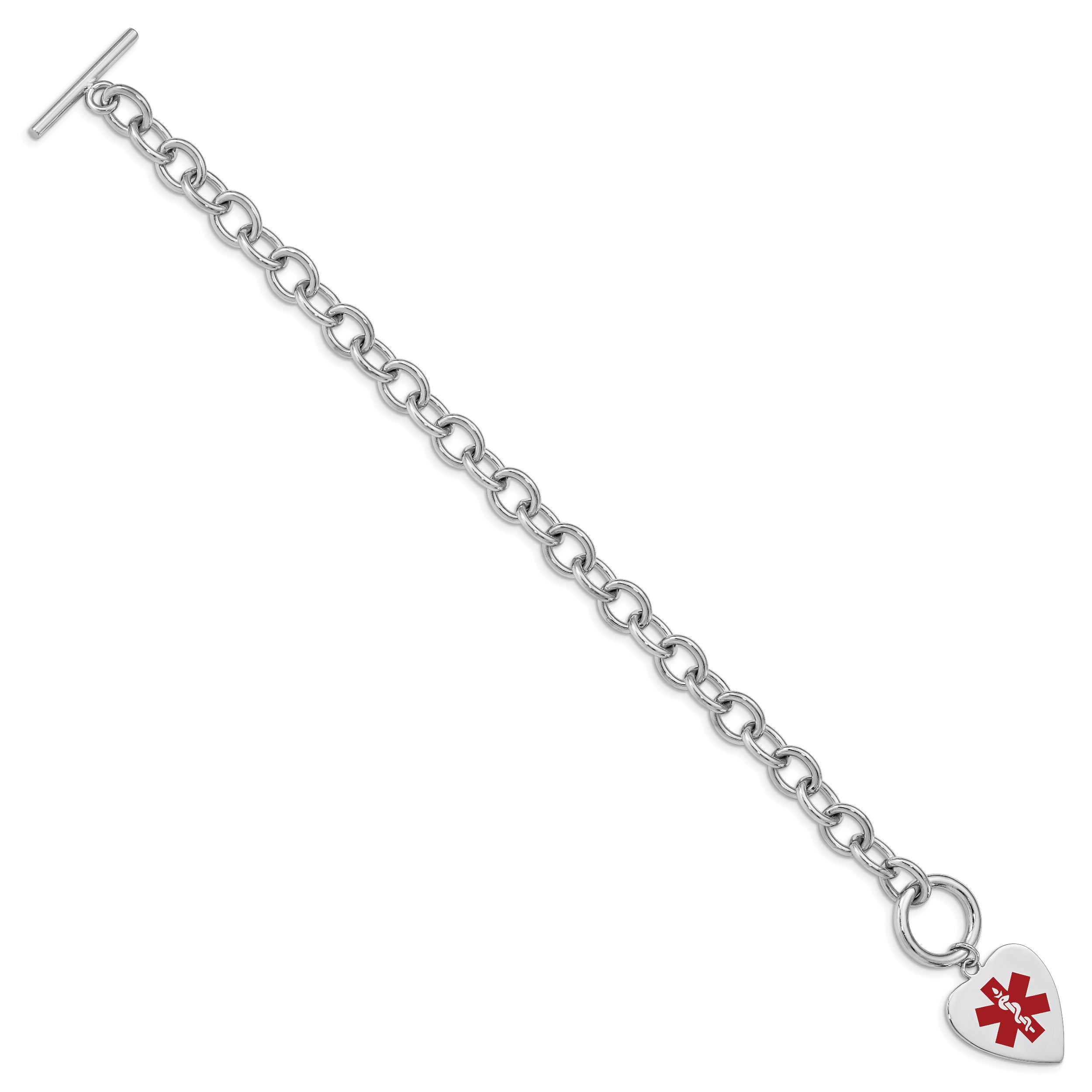 Sterling Silver Rhodium Engraveable Enamel Heart Medical ID Bracelet