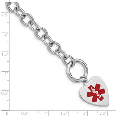 Sterling Silver Rhodium Engraveable Enamel Heart Medical ID Bracelet