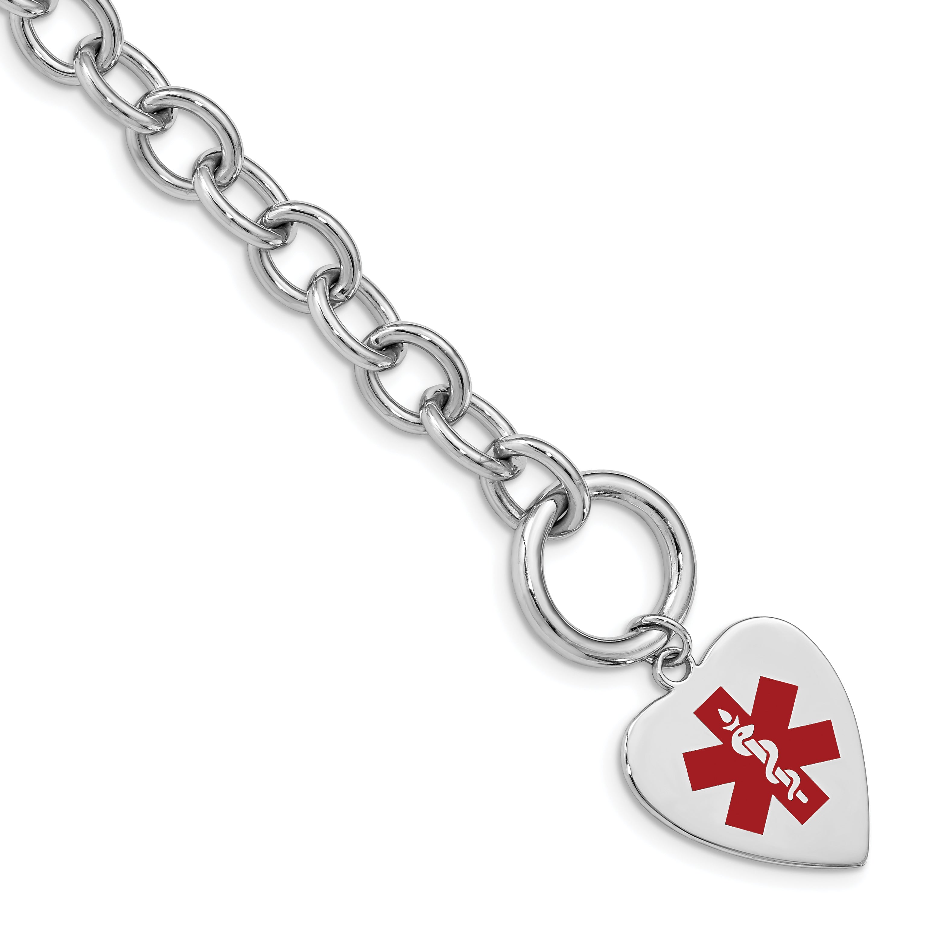 Sterling Silver Rhodium Engraveable Enamel Heart Medical ID Bracelet