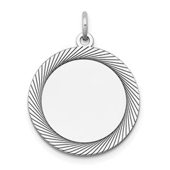 14K White Gold Etched Design .027 Gauge Round Engravable Charm