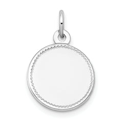 14K White Gold Plain .013 Gauge Round Engravable Disc Charm