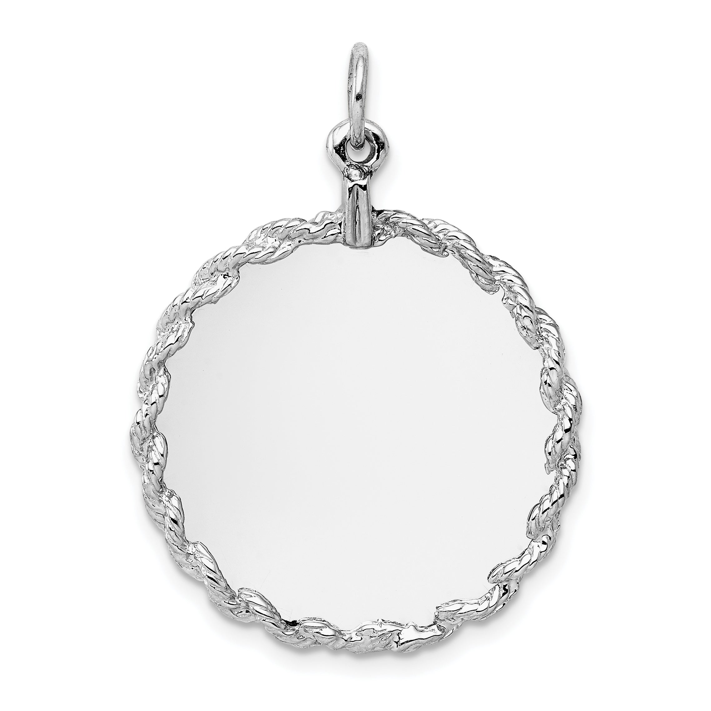 14K White Gold Rounded with Rope .013 Gauge Engravable Disc Charm