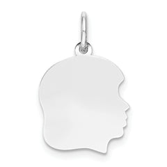 14K White Gold Plain Medium Facing Right Engravable Girl Charm