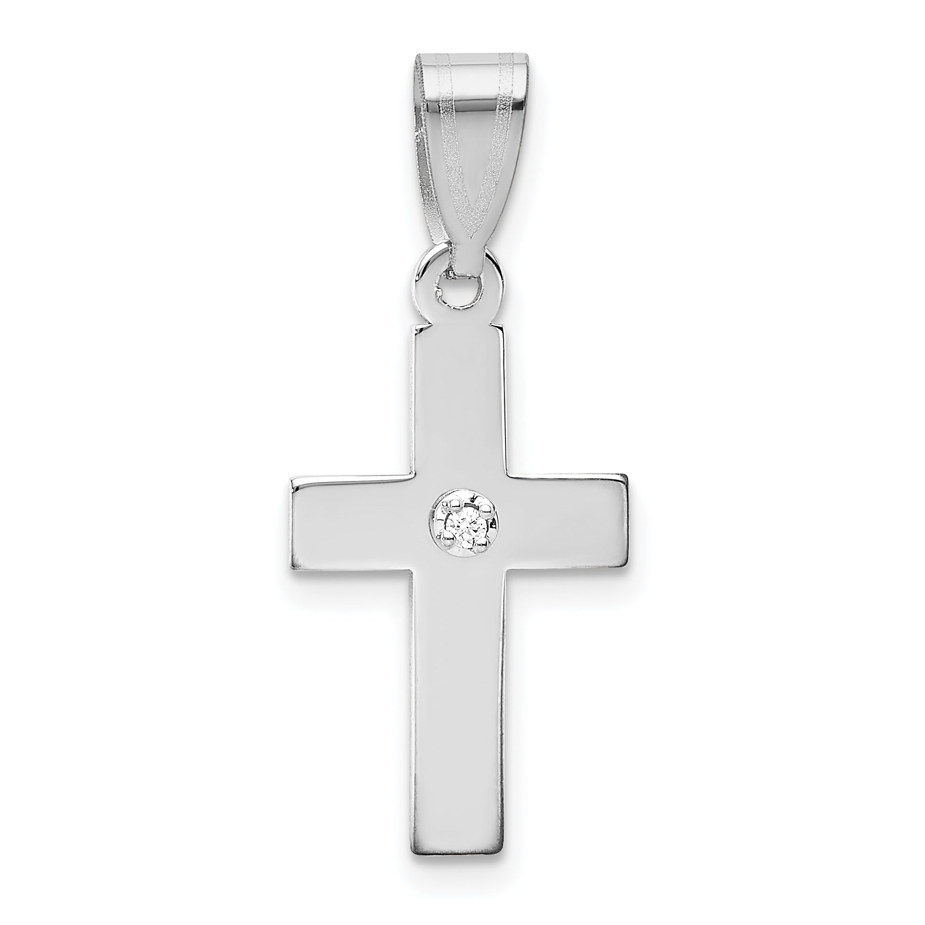 14k White Gold .01ct. Diamond Cross Pendant