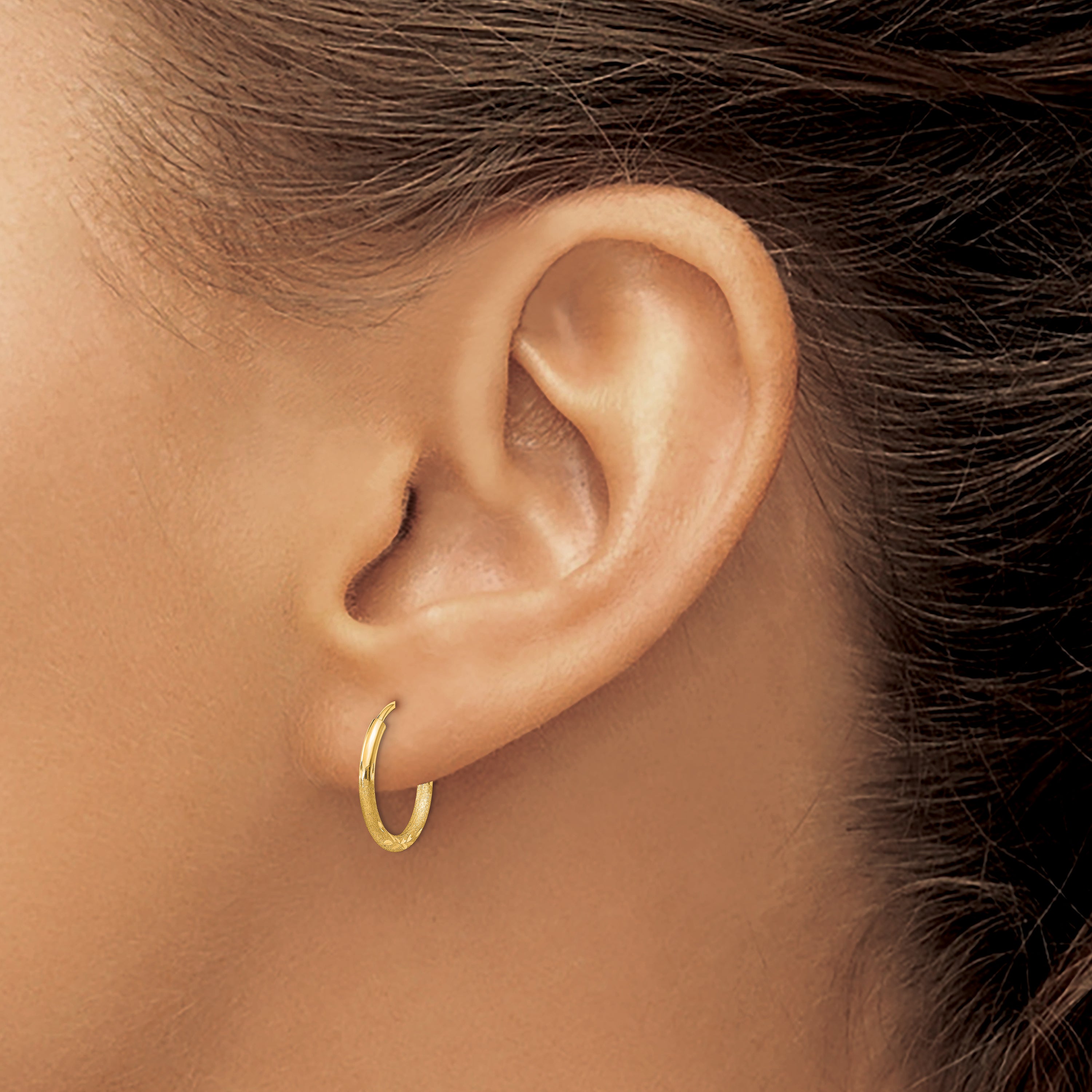 14k 1.5mm Satin Diamond-cut Endless Hoop Earrings