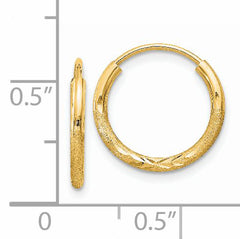 14k 1.5mm Satin Diamond-cut Endless Hoop Earrings