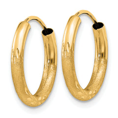 14k 2mm Satin Diamond-cut Endless Hoop Earrings