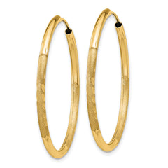 14k 2mm Satin Diamond-cut Endless Hoop Earrings