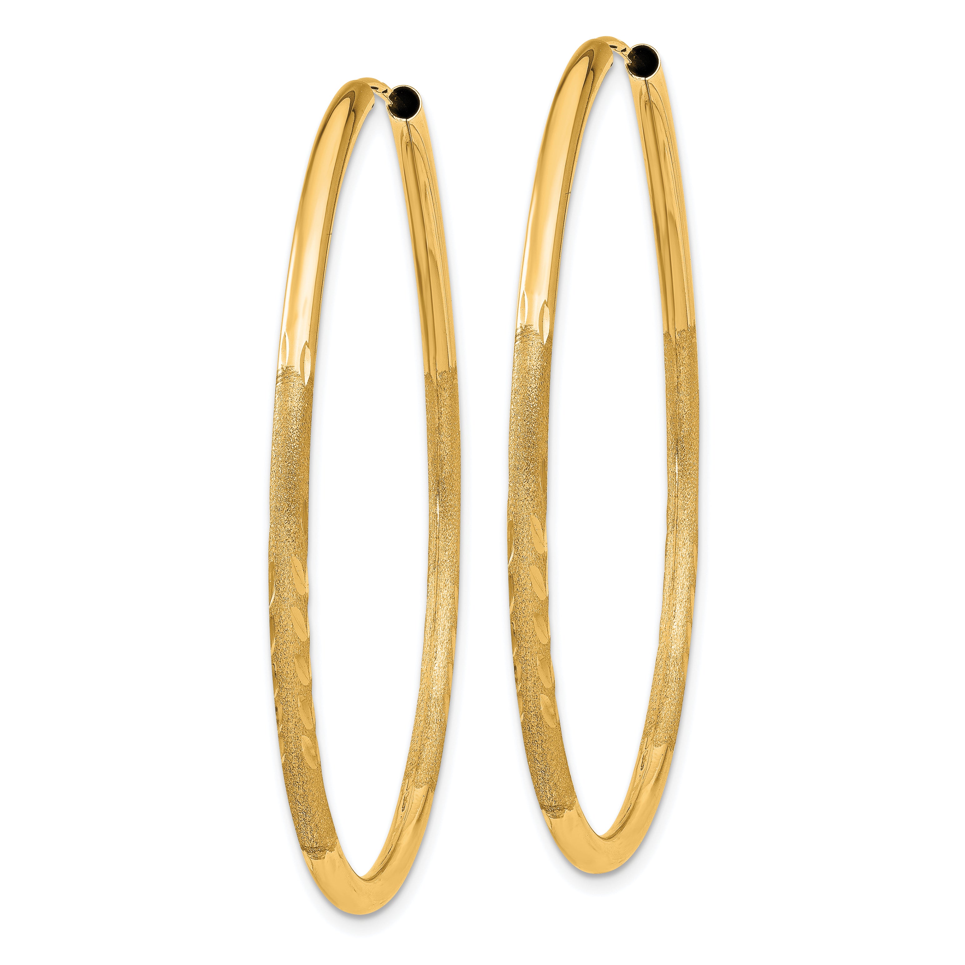 14k 2mm Satin Diamond-cut Endless Hoop Earrings