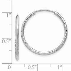 14k White Gold 1.5mm Diamond-cut Endless Hoop Earrings