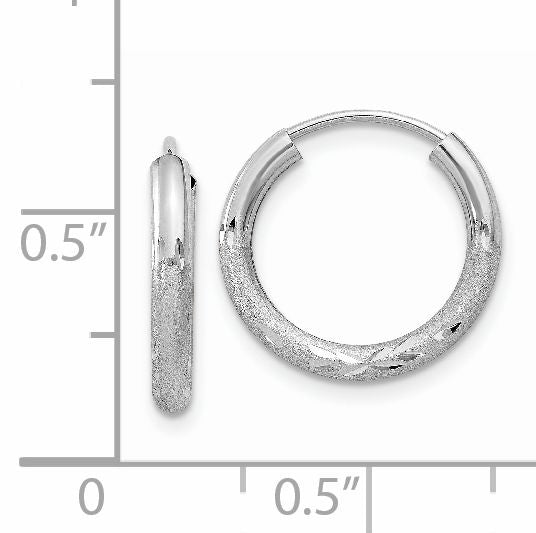 14k White Gold 2mm Diamond-cut Endless Hoop Earrings